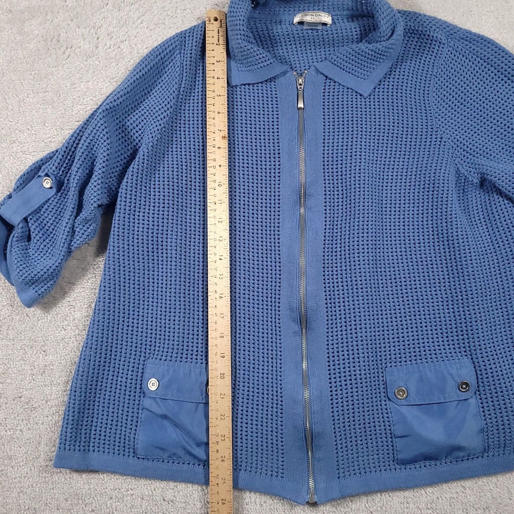 Vintage Allison Daley Jacket Womens 3X Blue Textured Knit Full Zip Pockets Lightweight Layer Jacket Size XXL / US 16-18 / IT 52-54 - 7 Thumbnail