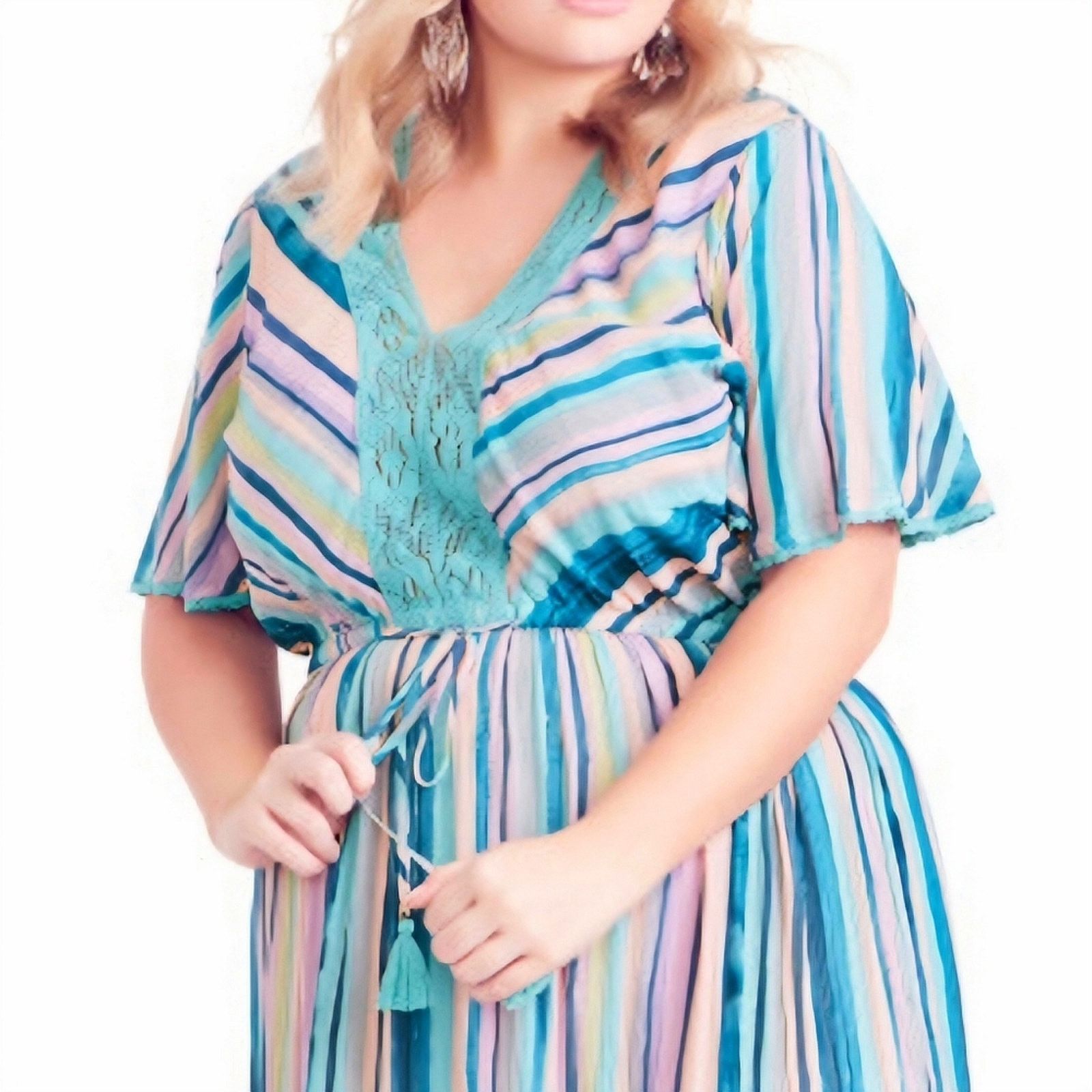 Avenue AVEOLOGY CROCHET ACCENT STRIPED GAUZE MAXI DRESS 14w ☆ NWT Size XL / US 12-14 / IT 48-50 - 4 Thumbnail