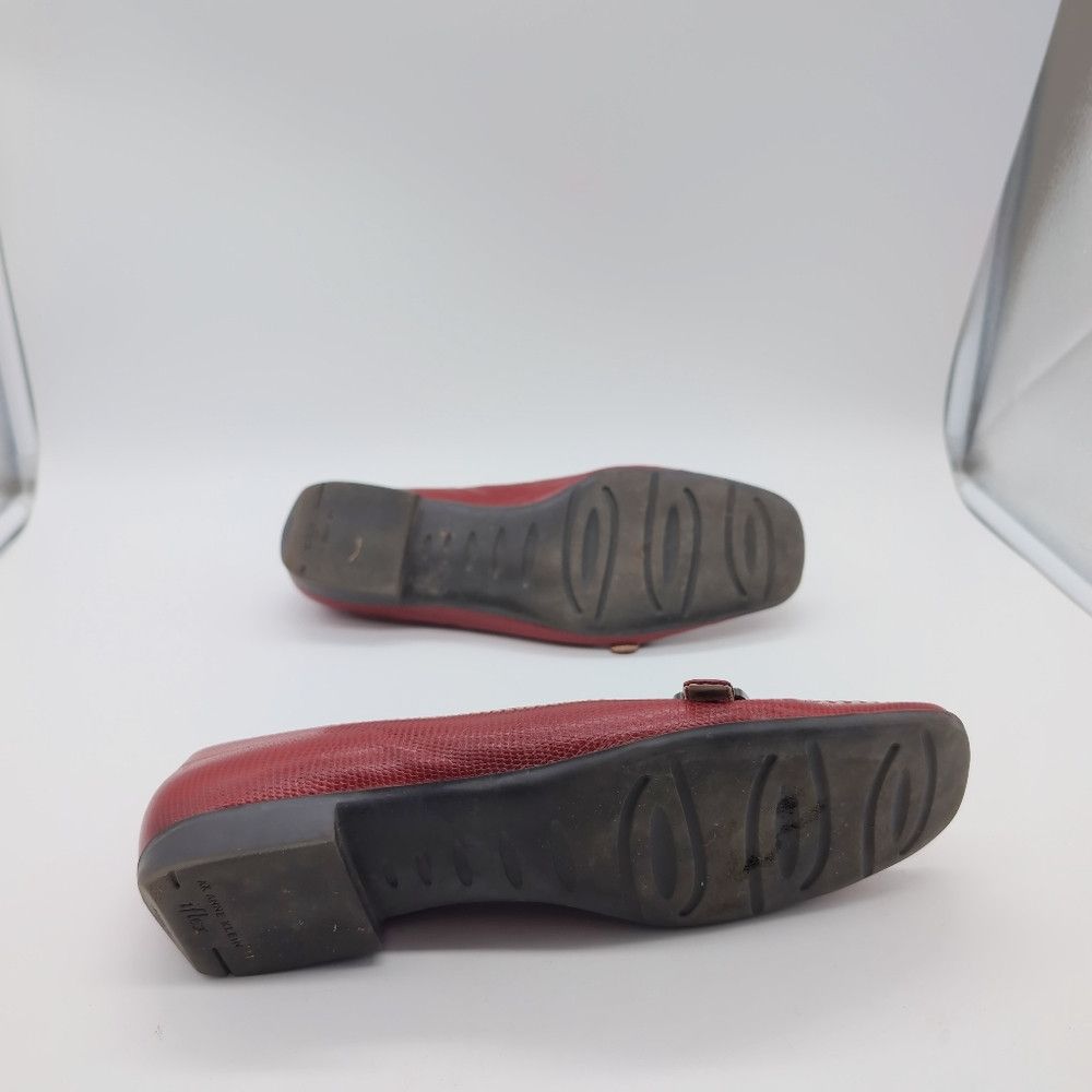 Anne Klein Elegant Red Leather Loafers with Buckle Detail Anne Klein Size US 8.5 / IT 38.5 - 6 Thumbnail