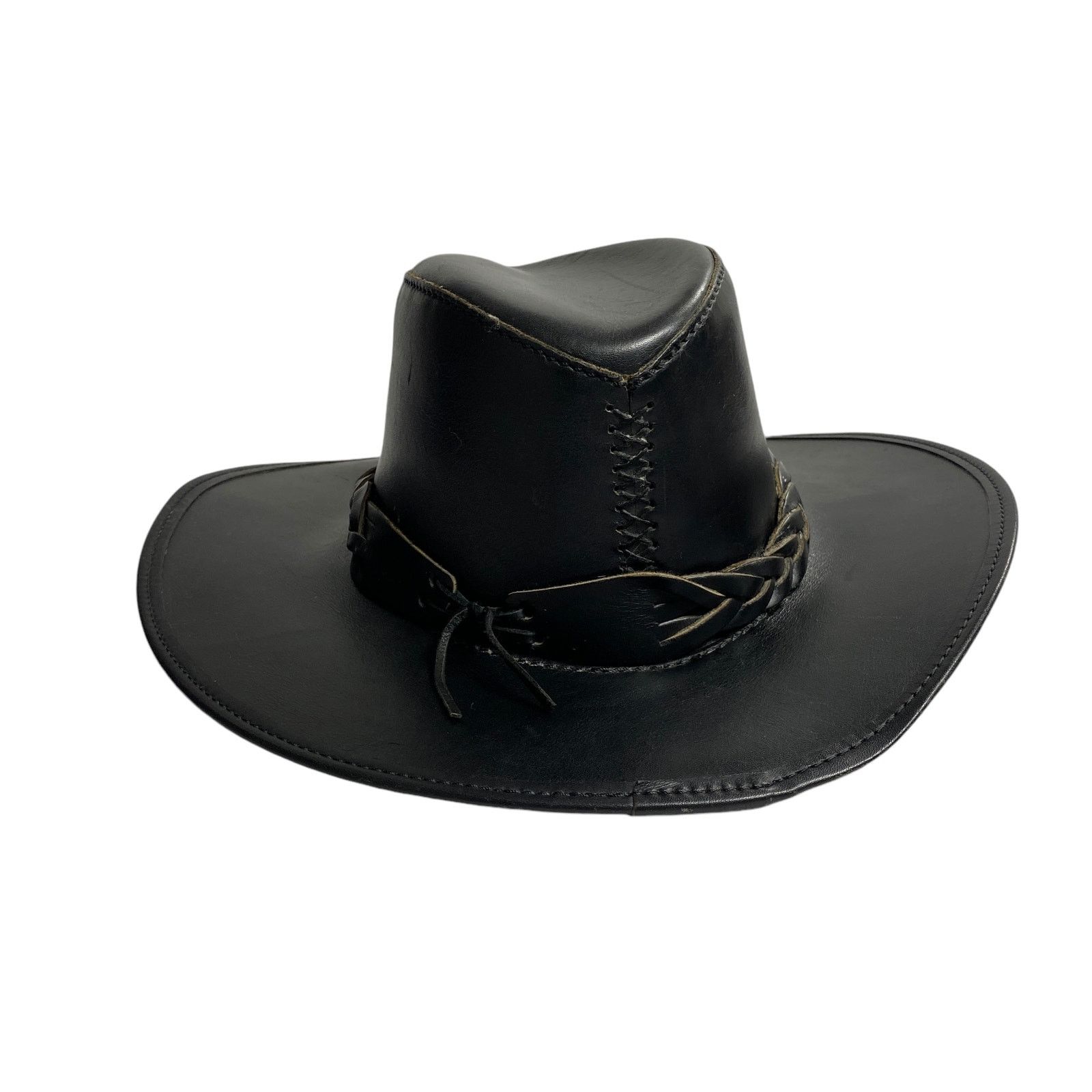 Vintage Vintage Head N Home Black Leather Braided Band Hat Size ONE SIZE - 4 Thumbnail