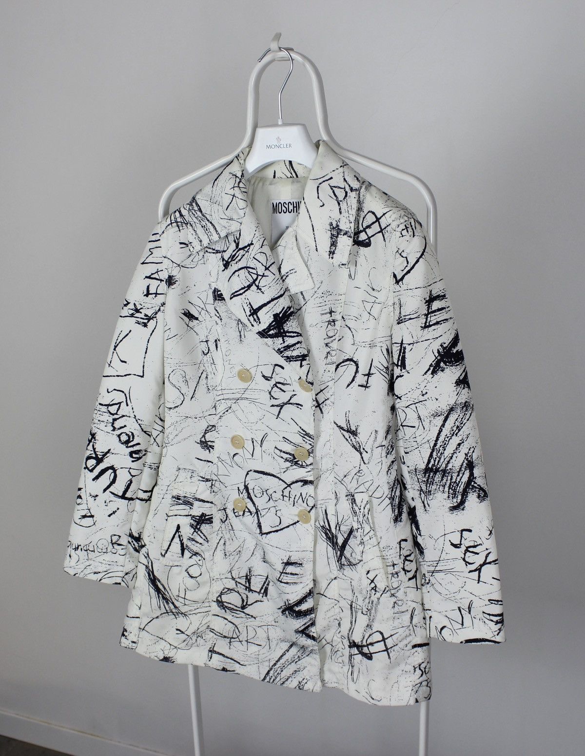 Moschino jeans trench coat jacket multi logo M L