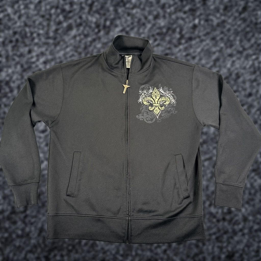 Avirex AVIREX Track Jacket Full Zip Black Mens XL Fleur de Lis Embroidered Gold Button Zipper Pull Size US XL / EU 56 / 4 - 1 Thumbnail