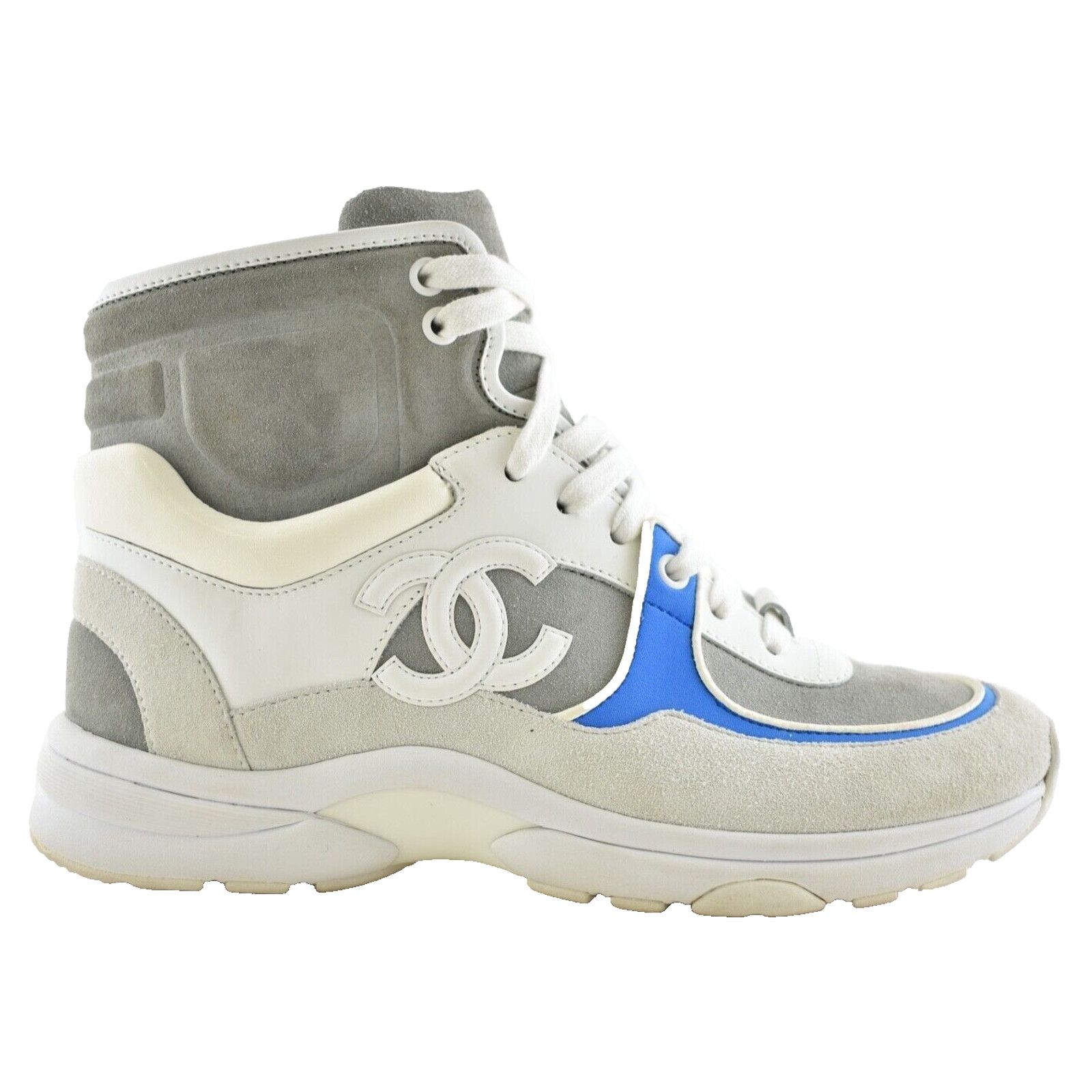Chanel 18P CC Logo Lace Up Tie Flat Trainer High Top Sneaker 38 Size US 8 / IT 38 - 1 Thumbnail