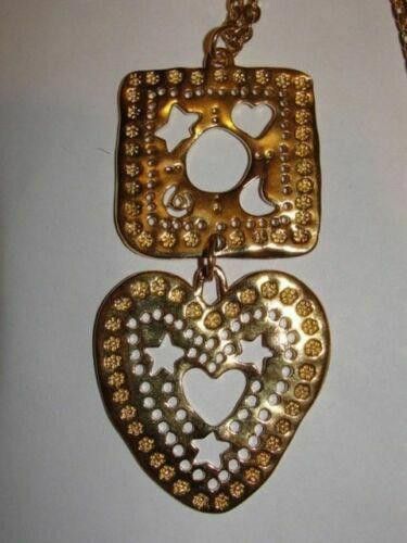 Designer 18ktGold Plated Cut Out Heart & Square Dangle Chain Necklace Size ONE SIZE - 4 Thumbnail