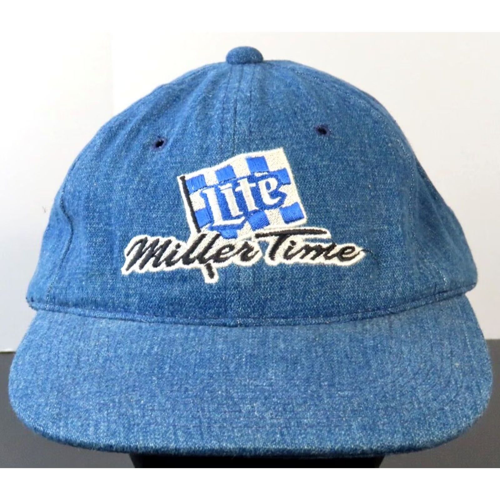 Vintage Miller Lite Time Embroidered Denim Trucker's Hat Cap New Strap Back Blue Men One Size Trucker Hat Beer Size ONE SIZE - 2 Thumbnail
