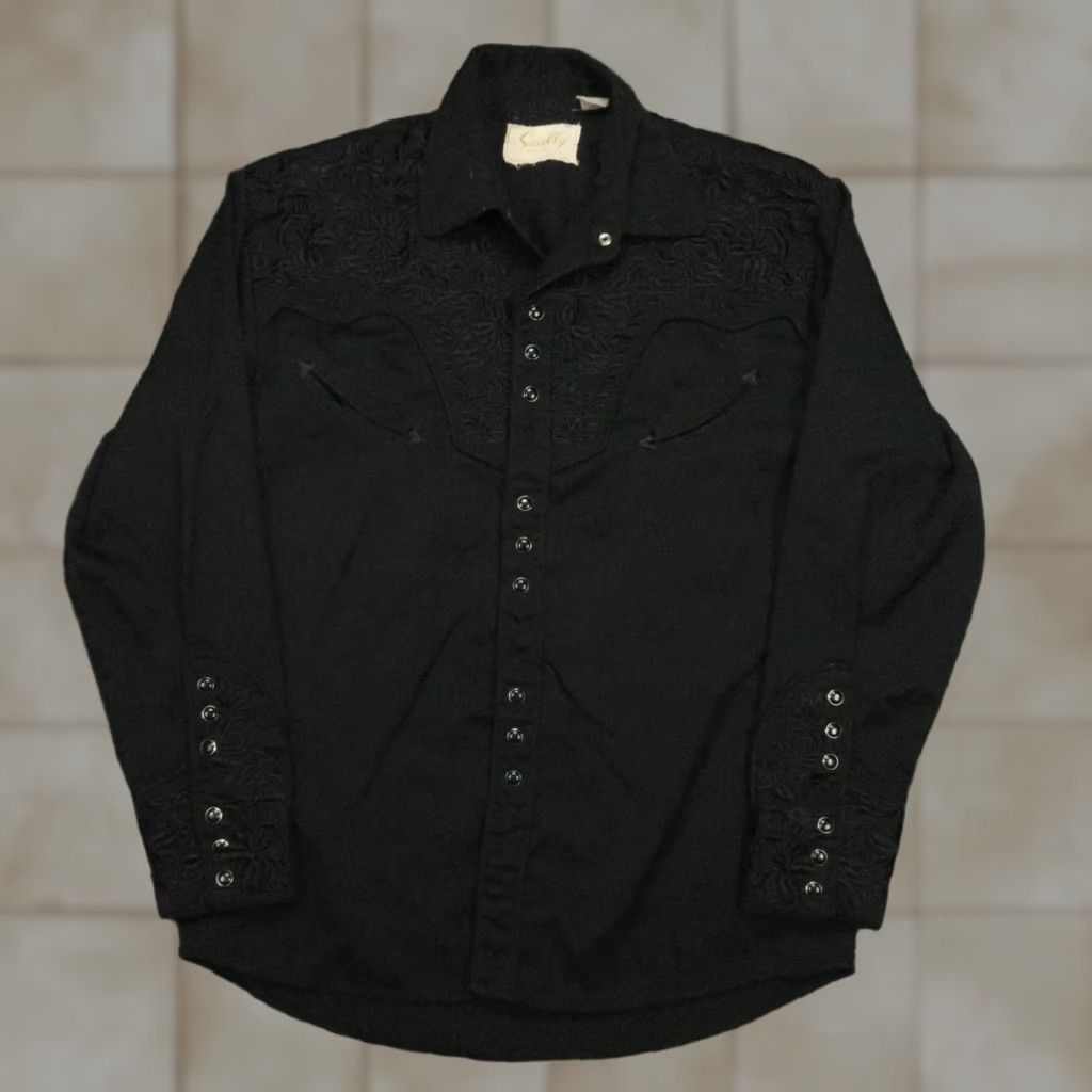 Scully Shirt Mens Small Black Pearl Snap Long Sleeve Western Floral Pocket Shirt