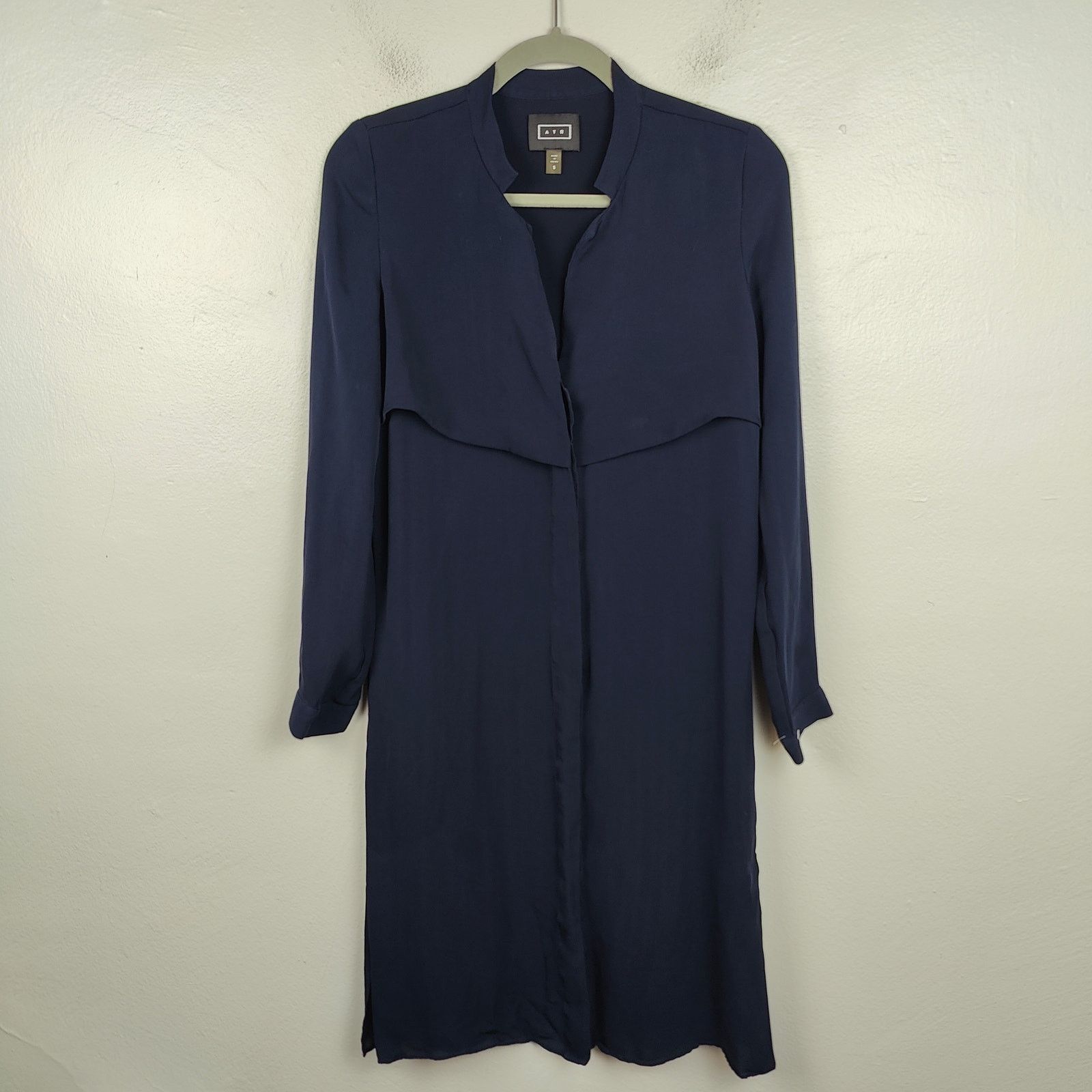 Other Ayr The Silk Trench Dress Womens Small Navy Blue Minimalist Size S / US 4 / IT 40 - 1 Thumbnail