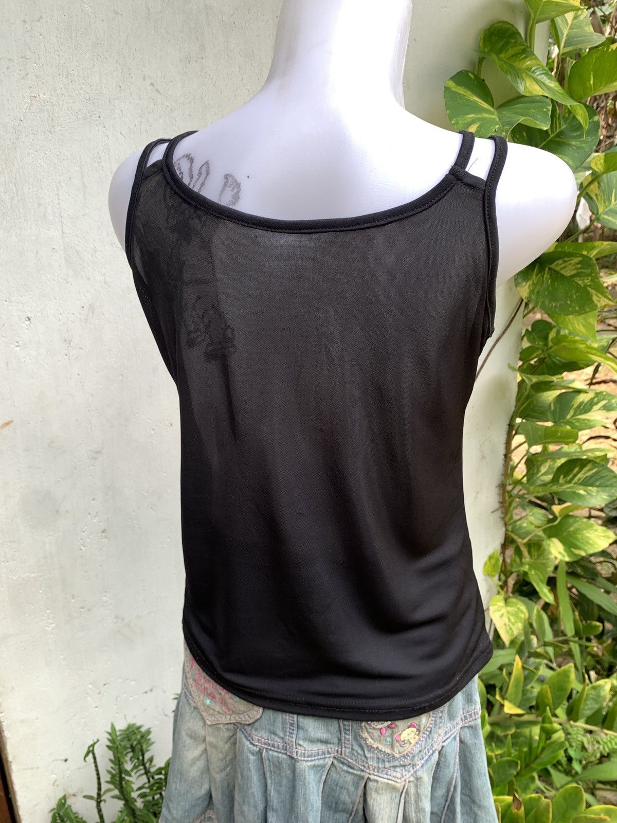 Japanese Brand y2k Girl Glittery Graphic Mesh Tank Top Size S / US 4 / IT 40 - 3 Thumbnail