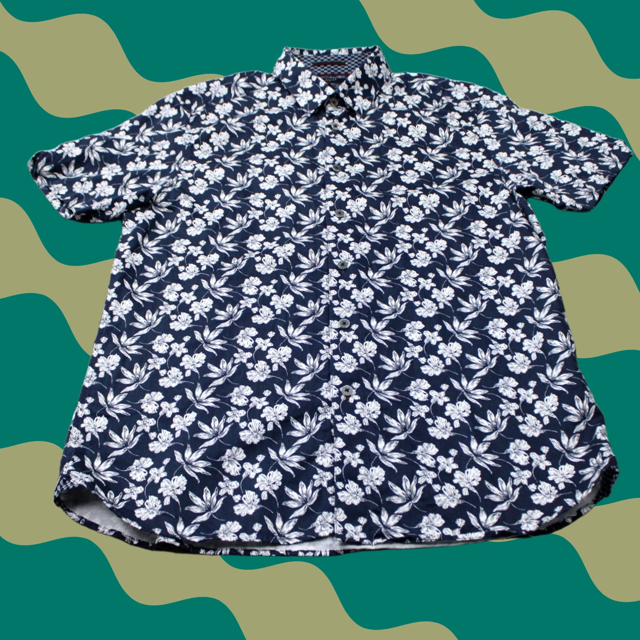 Ted Baker Ted Baker London Shirt Mens 4 Blue Floral 100% Cotton Short Sleeve Button Down Size US S / EU 44-46 / 1 - 1 Thumbnail