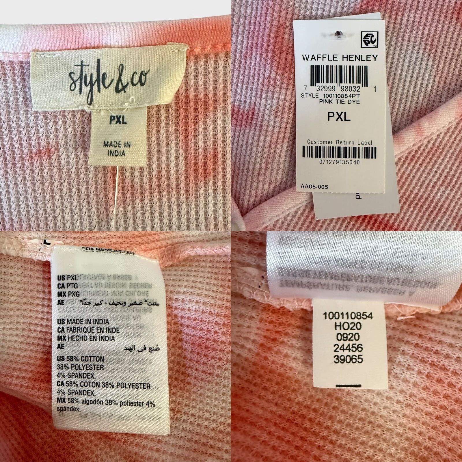 Style & Co VINTAGE Style & Co Tie-Dye Waffle Knit Henley Shirt Pink Women's Petite XL NEW Size XL / US 12-14 / IT 48-50 - 8 Thumbnail