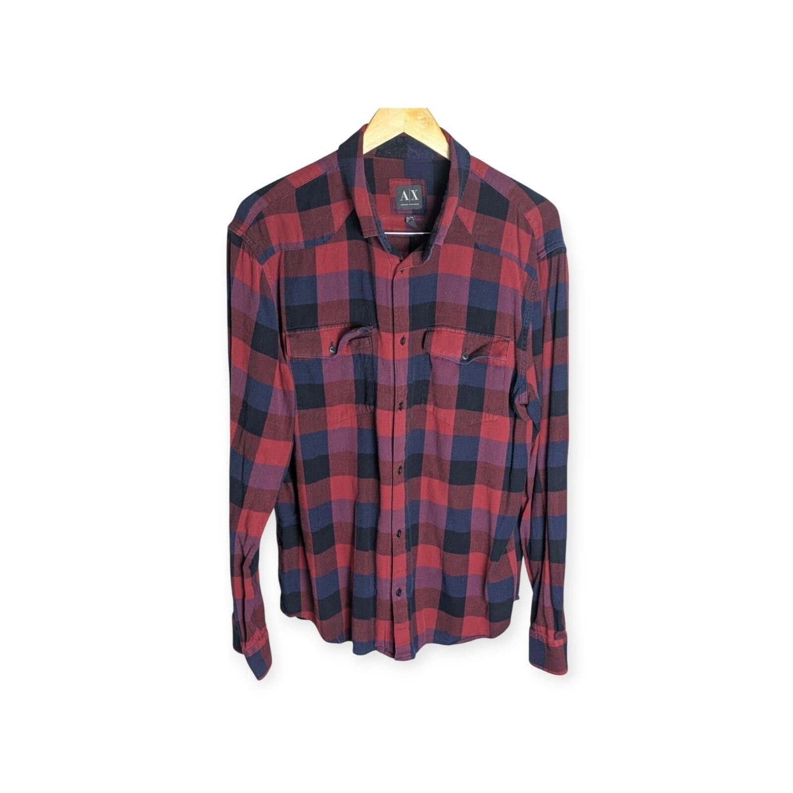 Armani Exchange Men's Armani Exchange XL Red Black Plaid Button Down Shirt Size US XL / EU 56 / 4 - 2 Thumbnail