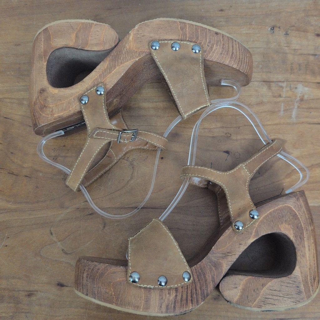 Vintage Vintage Candie's Wooden Platform Strappy Sandal Heels 8.5M Size US 8.5 / IT 38.5 - 6 Thumbnail