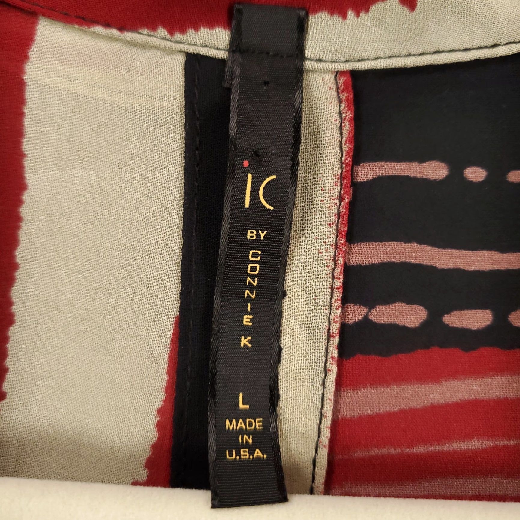 Vintage IC by Connie K Tunic Womens Large Red Black White Striped Button Up NWT Size L / US 10 / IT 46 - 5 Thumbnail