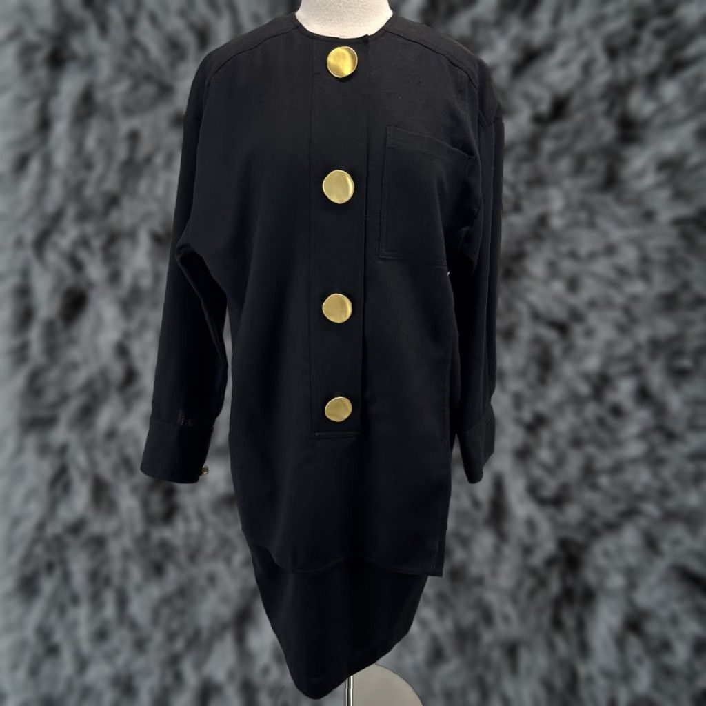 Vintage VINTAGE Eneste Wool Dress Womens 8 Shift Large Gold Buttons 80s Minimalist Black Wool 1980s Mens? Ladies? Size M / US 6-8 / IT 42-44 - 1 Thumbnail