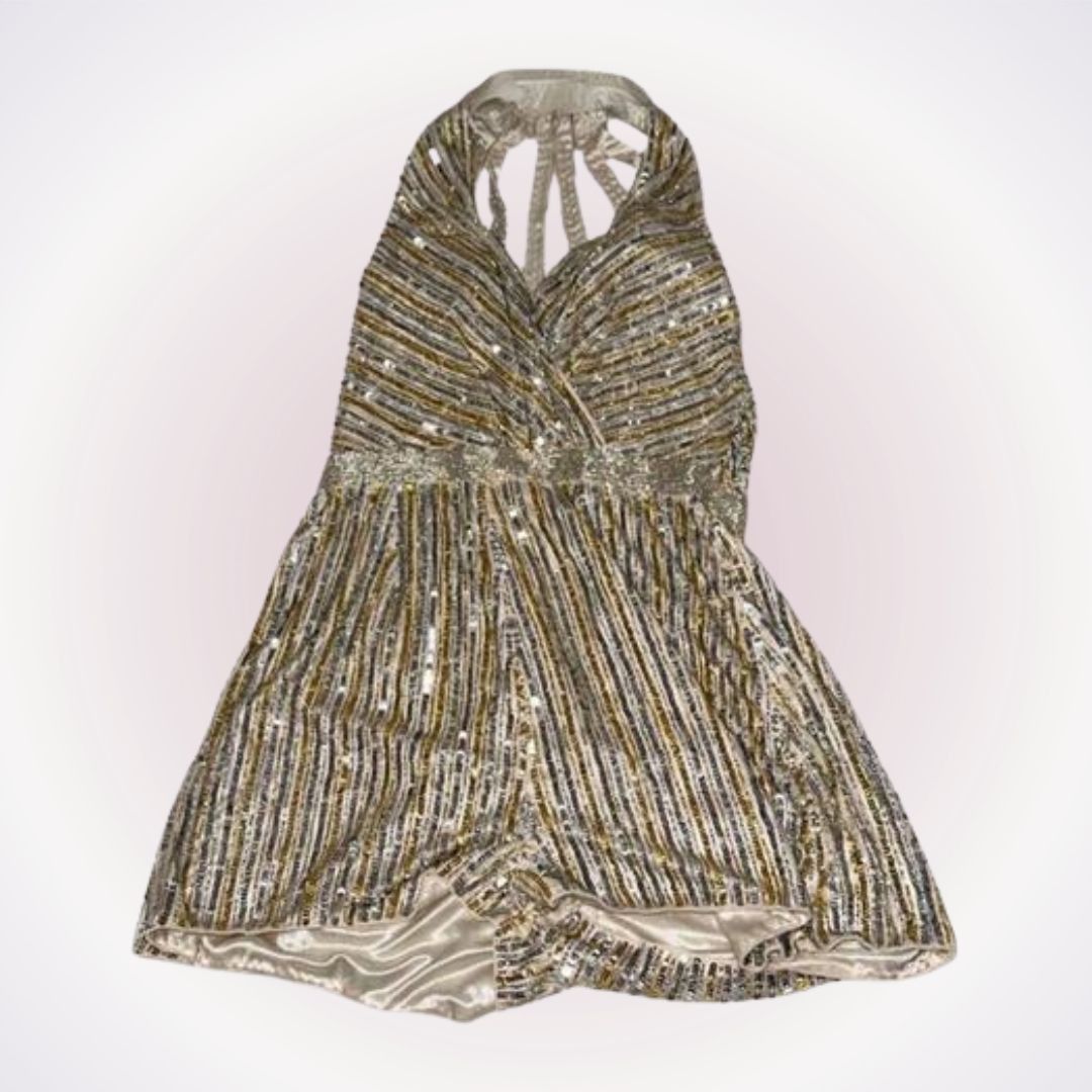 Other Mac Duggal Gold Sequin Halter Romper | Sz 4 Size 27" / US 4 / IT 40 - 1 Thumbnail