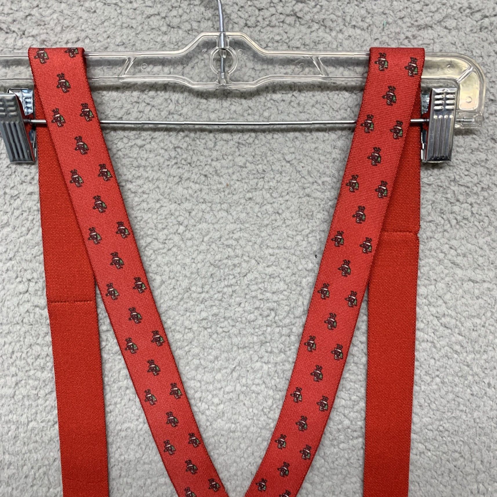 Vintage Christmas Suspenders Red Santa Claus Carrying His Bag Holiday Men Suspender Clip Christmas Theme Red Size ONE SIZE - 5 Thumbnail