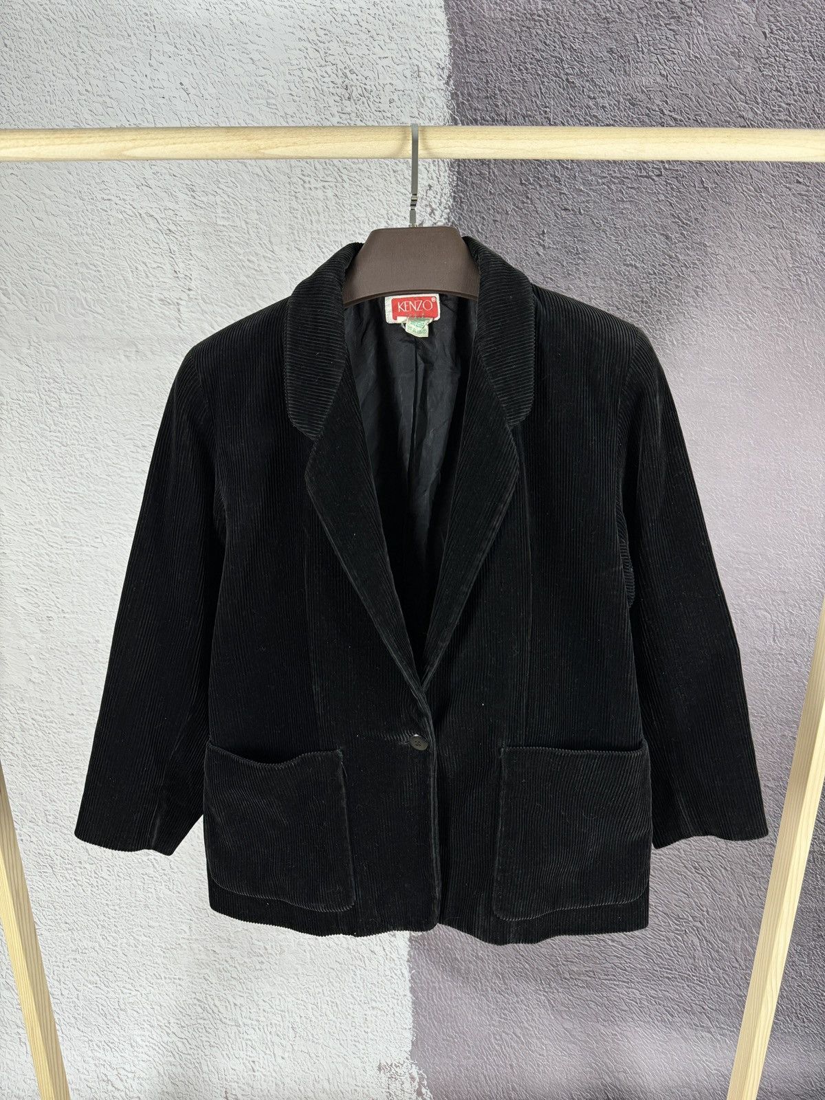 image of Kenzo Paris Vintage Black Corduroy One Button Blazer Size M, Women's