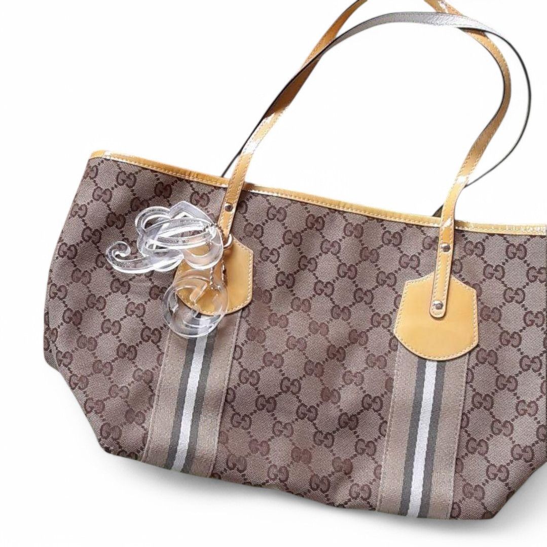Gucci Gucci - Tote Handbag GG Monogram Beige Leather Brown Charms Size ONE SIZE - 2 Thumbnail
