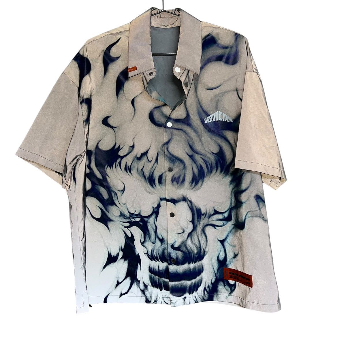 Heron Preston Mens Heron Preston Reflective Shirt Grey Flames Skull Size US M / EU 48-50 / 2 - 2 Thumbnail