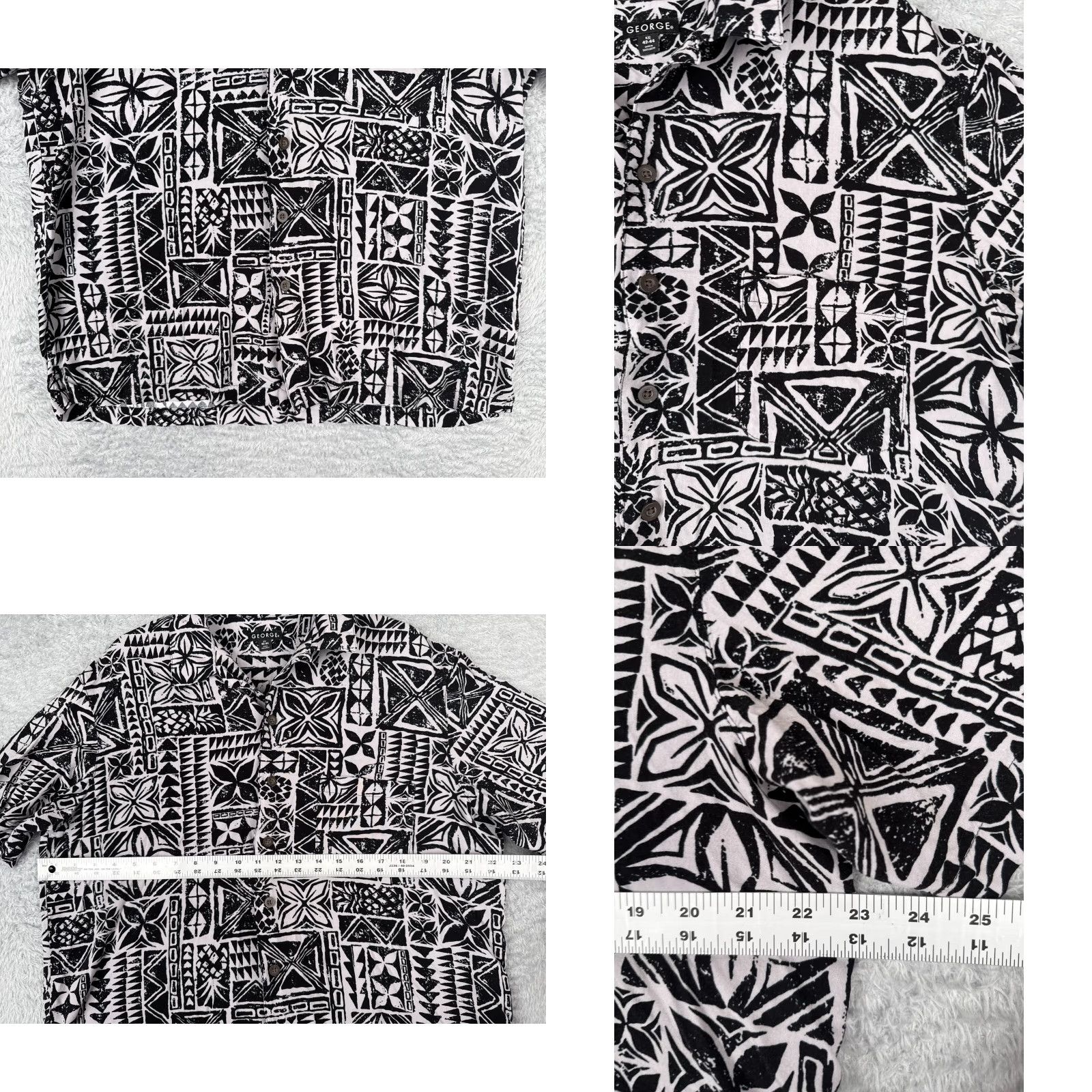 George VINTAGE George Shirt Mens Large Black White Floral Tribal Native 100% Rayon Pocket Size US L / EU 52-54 / 3 - 8 Thumbnail
