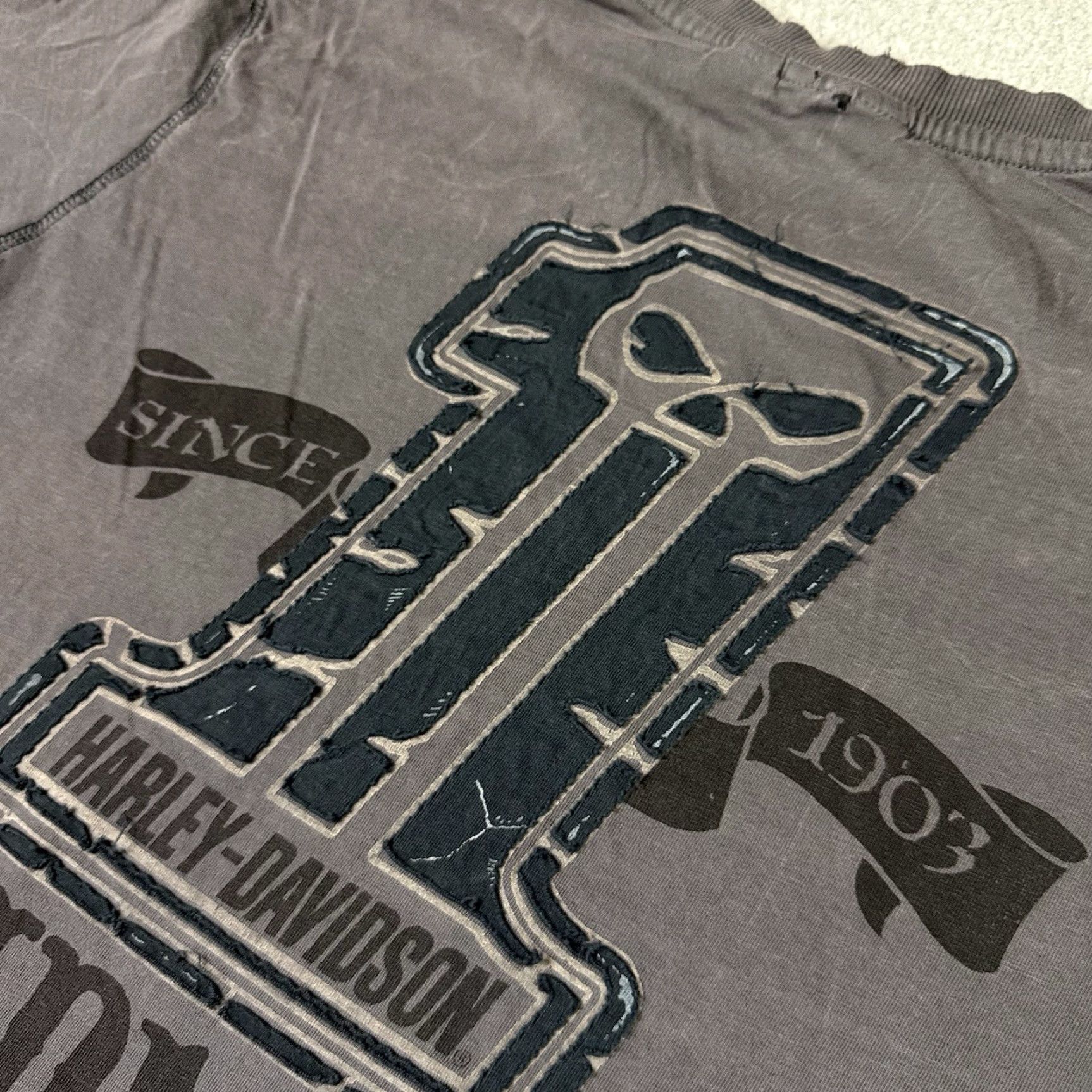 Harley Davidson Harley-Davidson Shirt Mens Large Gray Long Sleeve HDMC Y2K Biker Distressed Tee Size US L / EU 52-54 / 3 - 3 Thumbnail