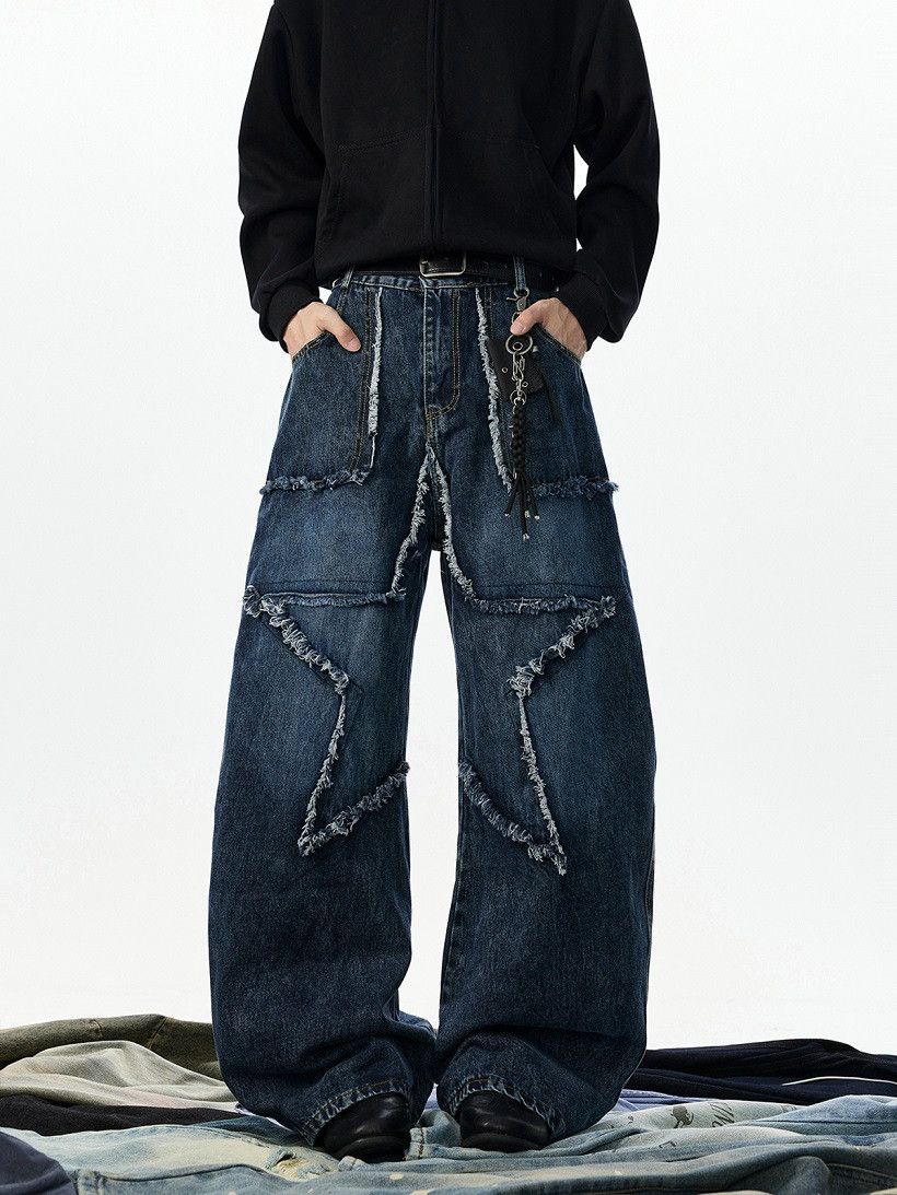 Japanese Brand Men's wide-leg American street style curved star jeans Size US 32 / EU 48 - 1 Thumbnail
