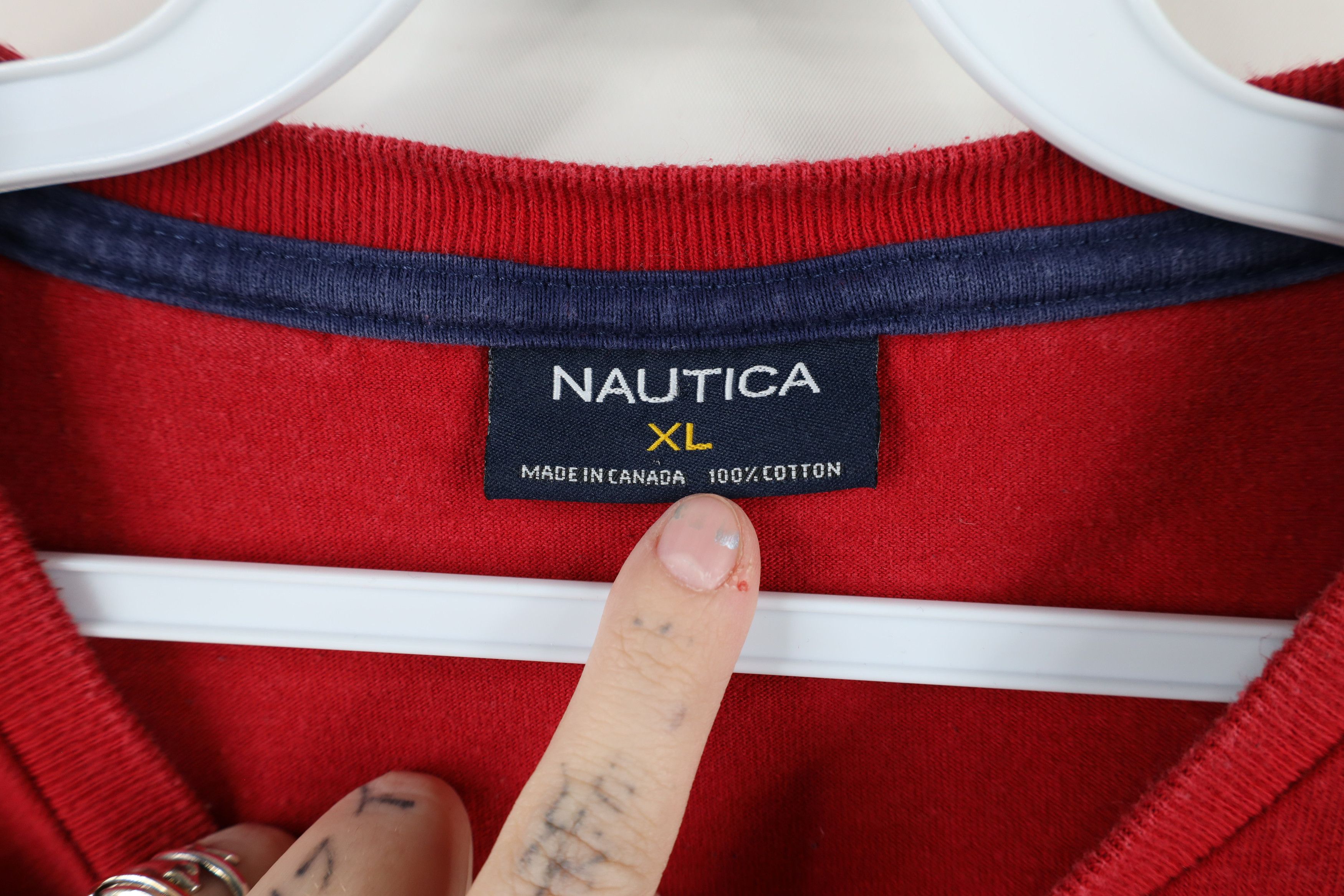 Nautica × Vintage Vintage 90s Nautica Out Striped Long Sleeve T-Shirt Red Size US XL / EU 56 / 4 - 6 Thumbnail