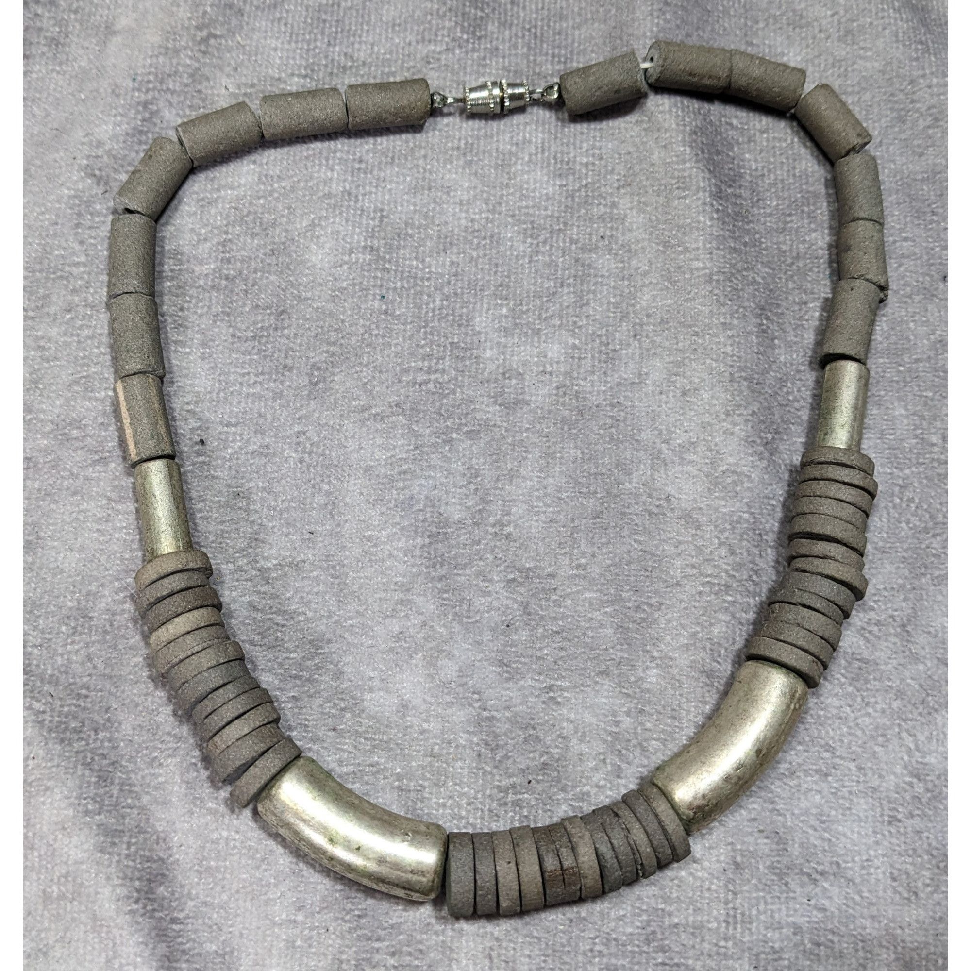 Other Vintage Handcrafted Necklace With Rustic Clay Beads & Silver Size ONE SIZE - 6 Thumbnail