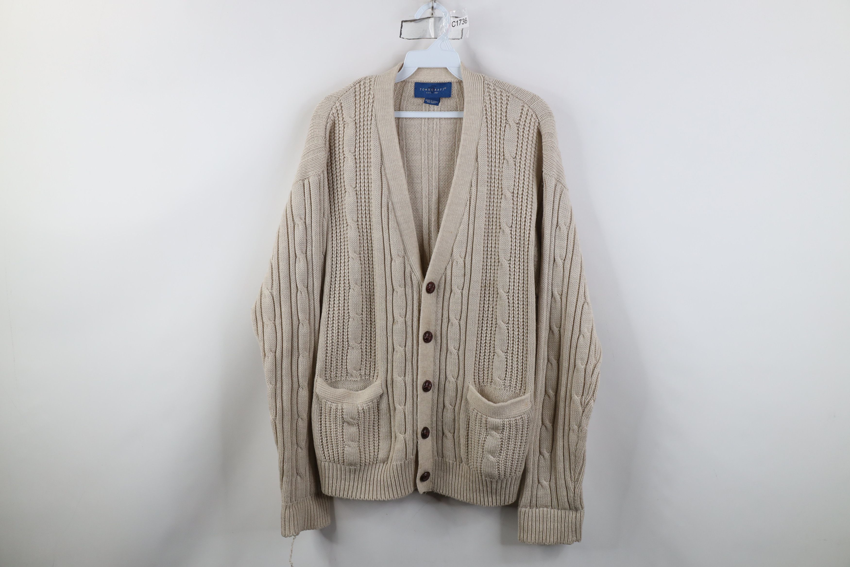 Vintage Vintage 90s Streetwear Cable Knit Fisherman Cardigan Sweater Size US L / EU 52-54 / 3 - 1 Thumbnail