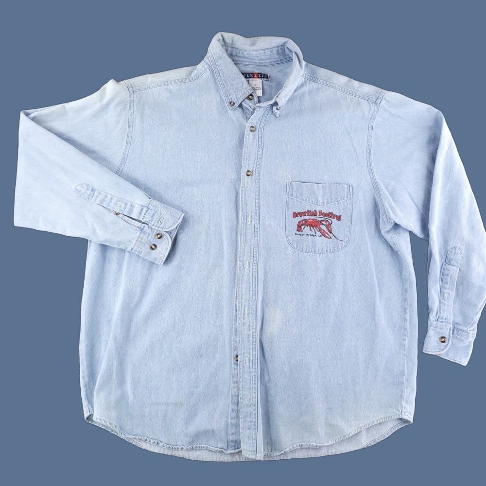 Jerzees VINTAGE Jerzees Shirt Mens XL Denim Long Sleeve Western Jean Crawfish Size US XL / EU 56 / 4 - 1 Thumbnail