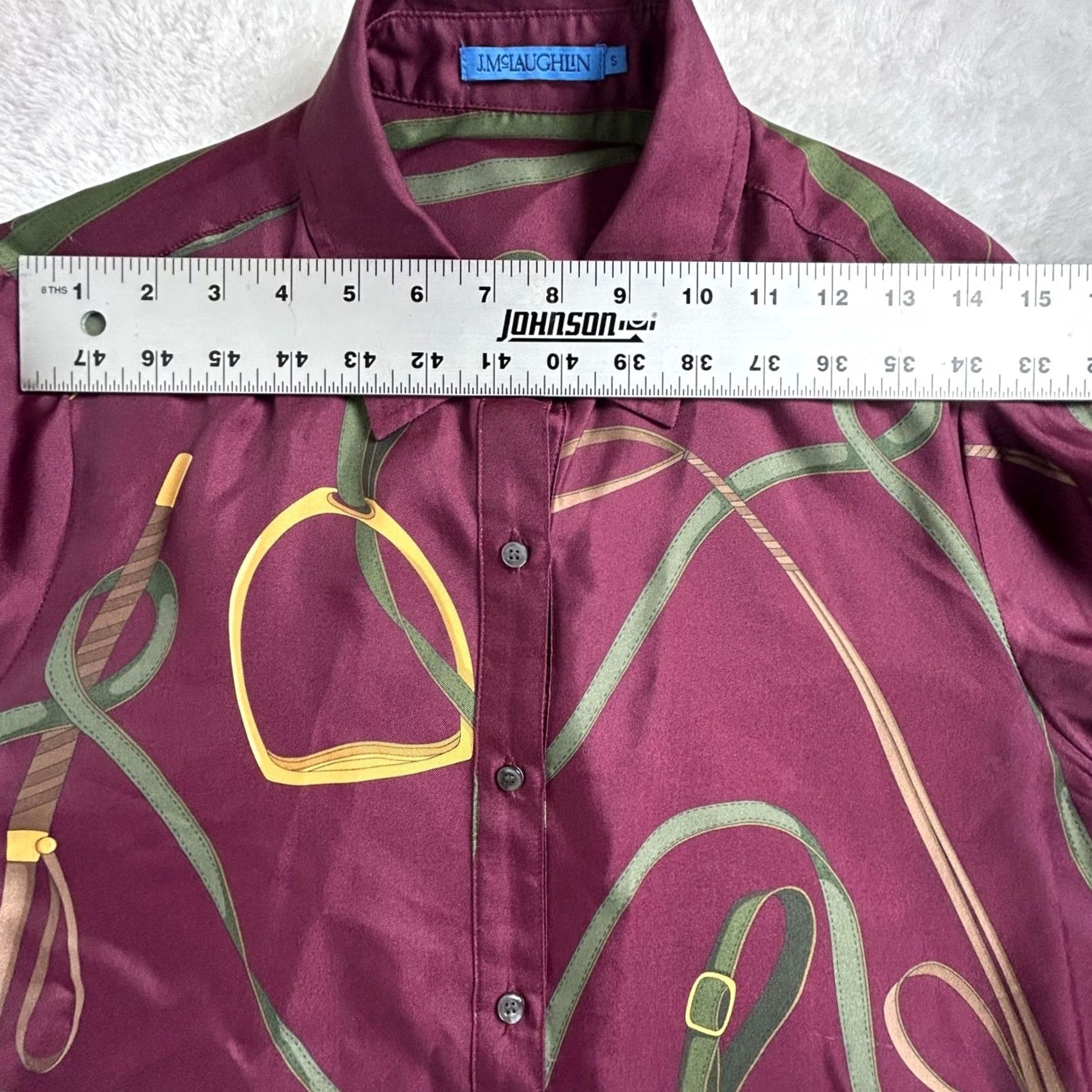 J.McLaughlin J.McLaughlin Women Button Up Long Sleeve Silk Blend Denver Blouse Small Burgundy Size S / US 4 / IT 40 - 6 Thumbnail