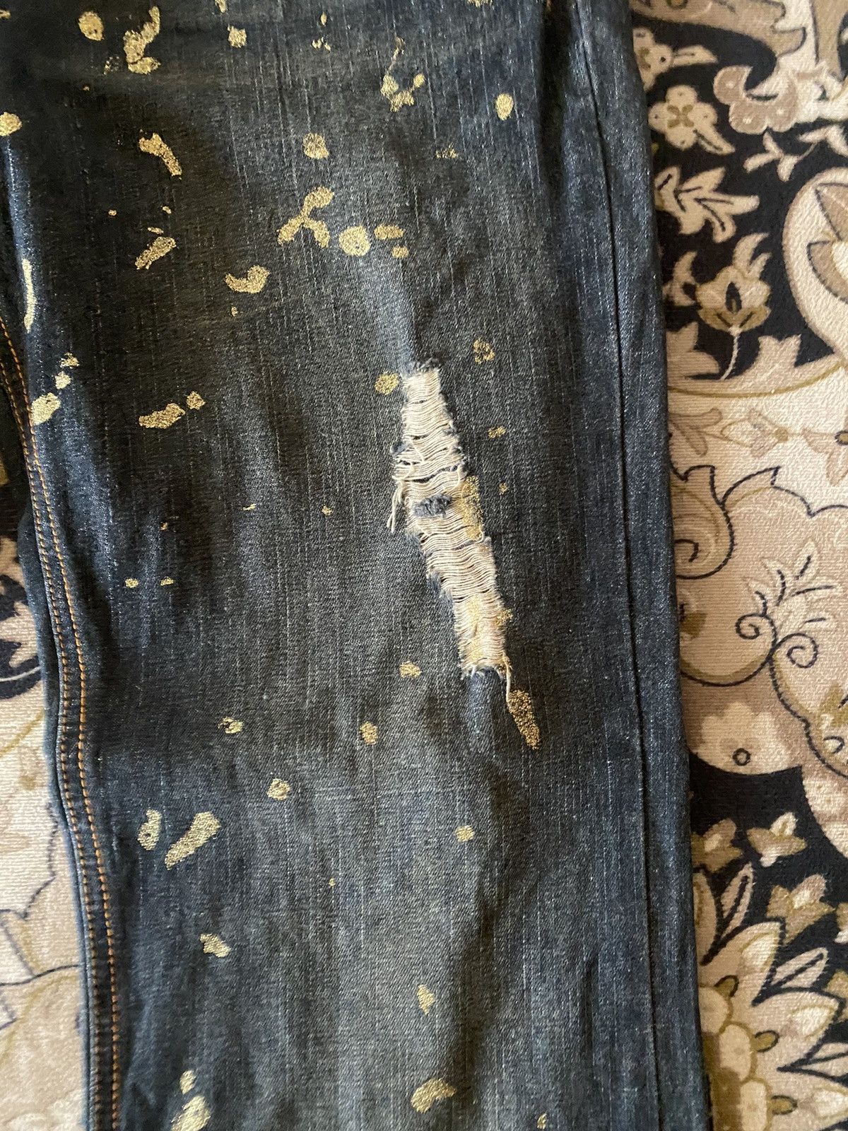 Beauty Beast 🔥FLARE🔥Black Crown Distressed Gold Painting Design Style Size US 34 / EU 50 - 5 Thumbnail