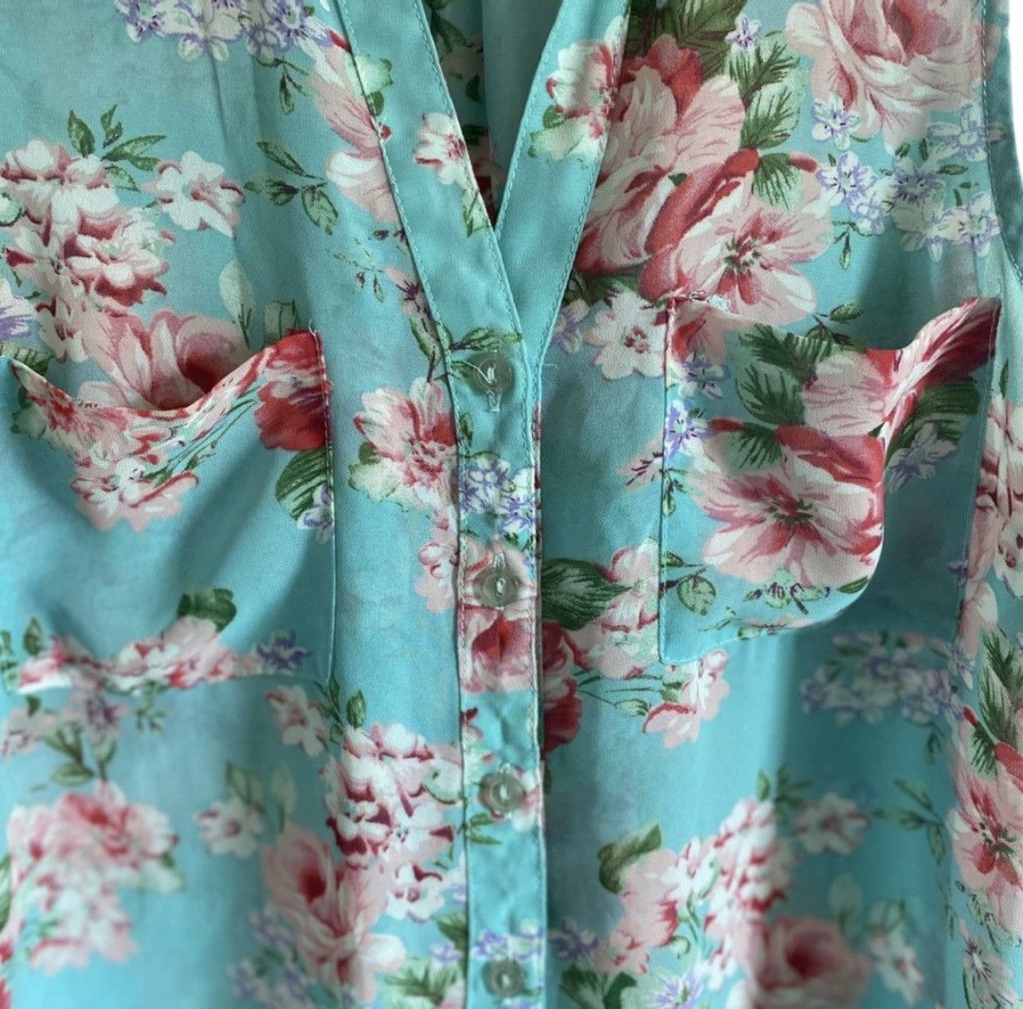 Other WET SEAL FLORAL SLEEVELESS BUTTON UP BLOUSE TANK TOP Size L / US 10 / IT 46 - 3 Thumbnail