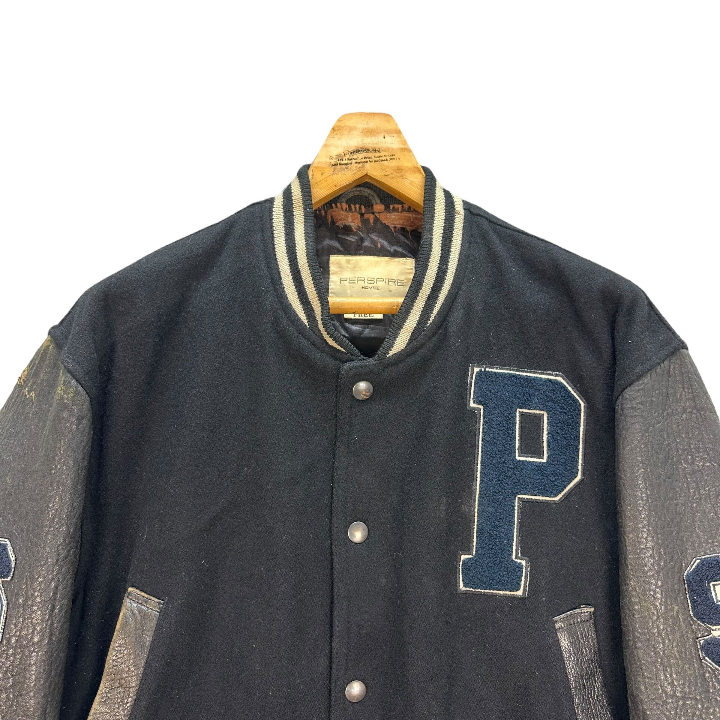 Other TRASHED🔥 PERSPIRE HOMME WOOL LEATHER VARSITY #8921-039 Size US L / EU 52-54 / 3 - 4 Thumbnail