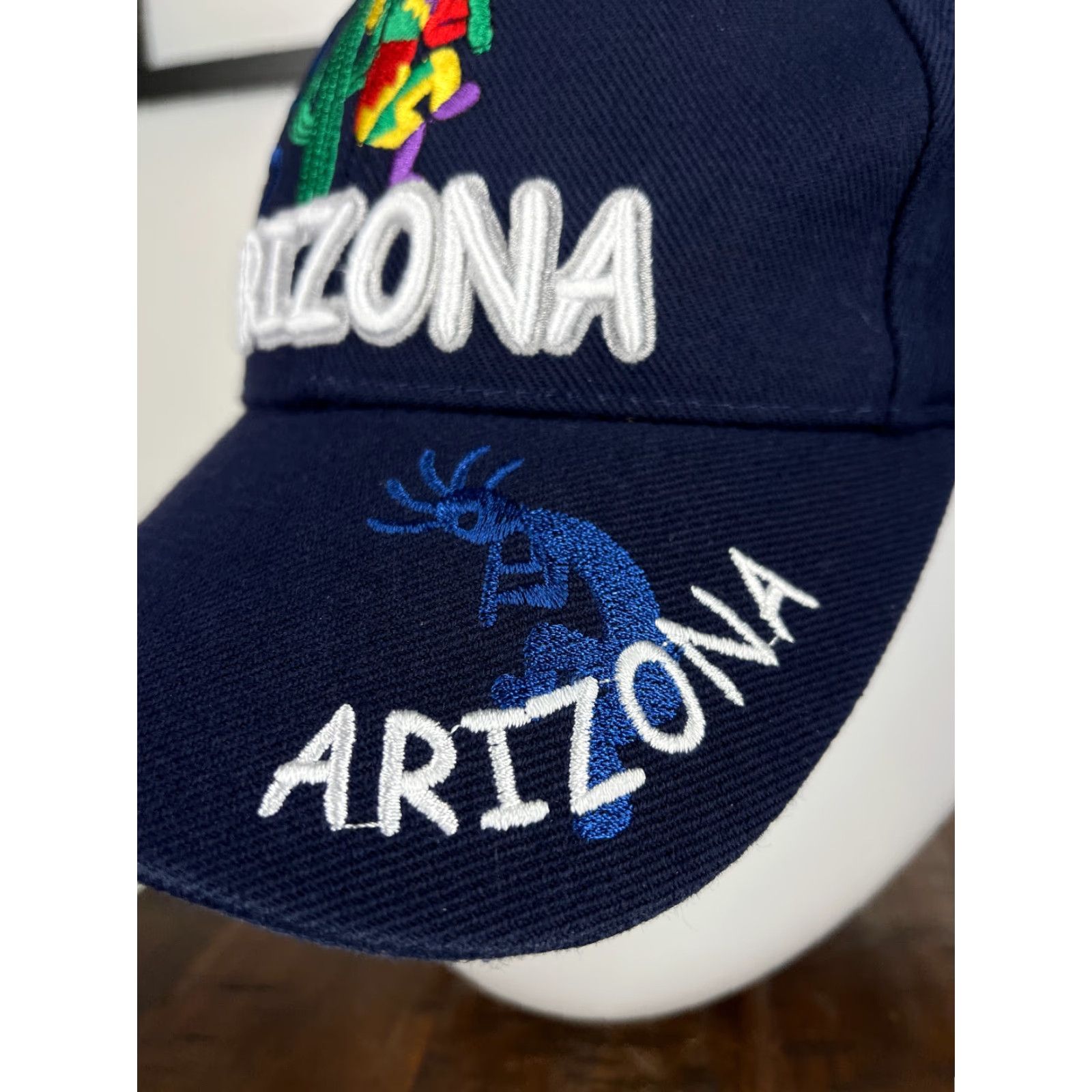 Vintage Arizona Santo Cap Hat Cap Adjustable Adult Blue Embroidered Desert Cactus 100% Acrylic Size ONE SIZE - 3 Thumbnail