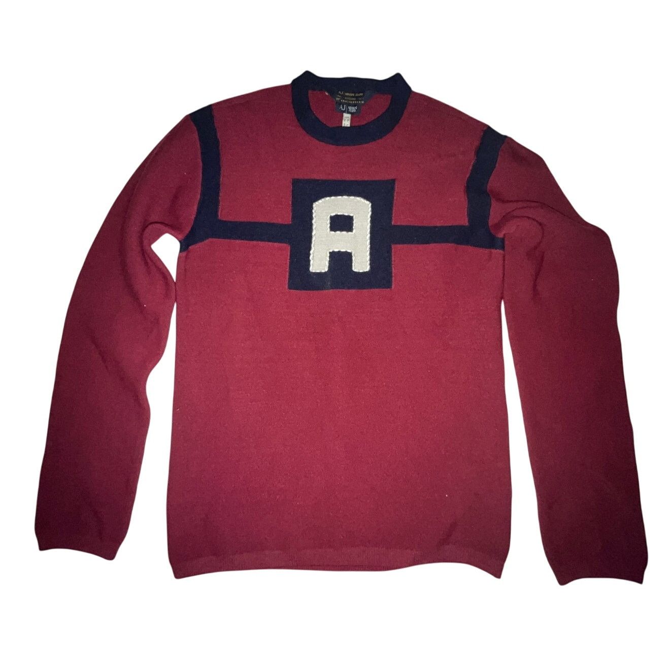 Armani AJ Armani Jeans Wool Sweater - Maroon & Navy - Size: L Size US L / EU 52-54 / 3 - 1 Thumbnail