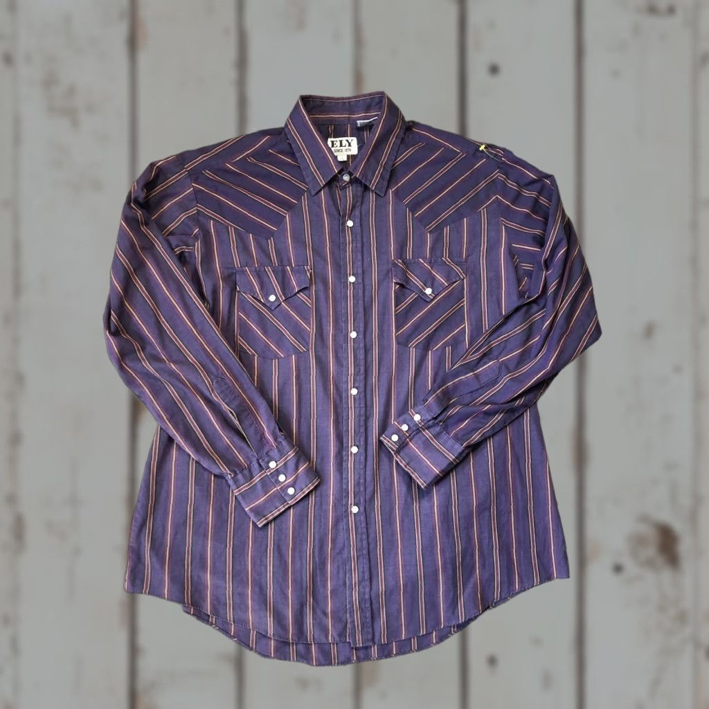 Vintage Ely Cattleman Shirt Mens XL Purple Striped Western Pearl Snap Long Sleeve Yokes Size US XL / EU 56 / 4 - 1 Thumbnail