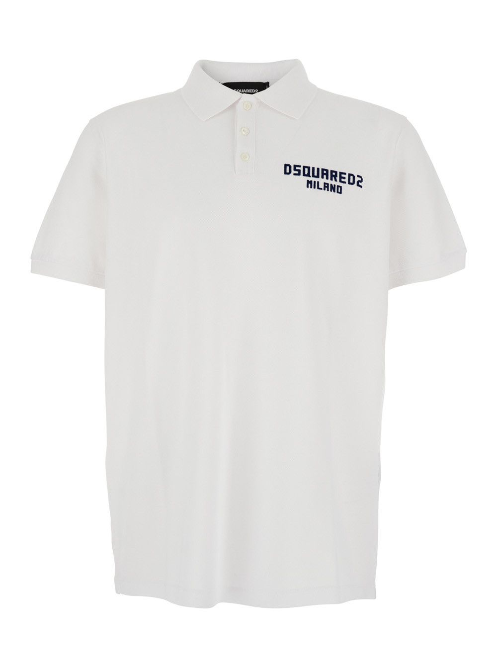Dsquared2 White Polo Shirt with Classic Collar and Logo Lettering on the Front in Cotton Man Size US M / EU 48-50 / 2 - 1 Thumbnail