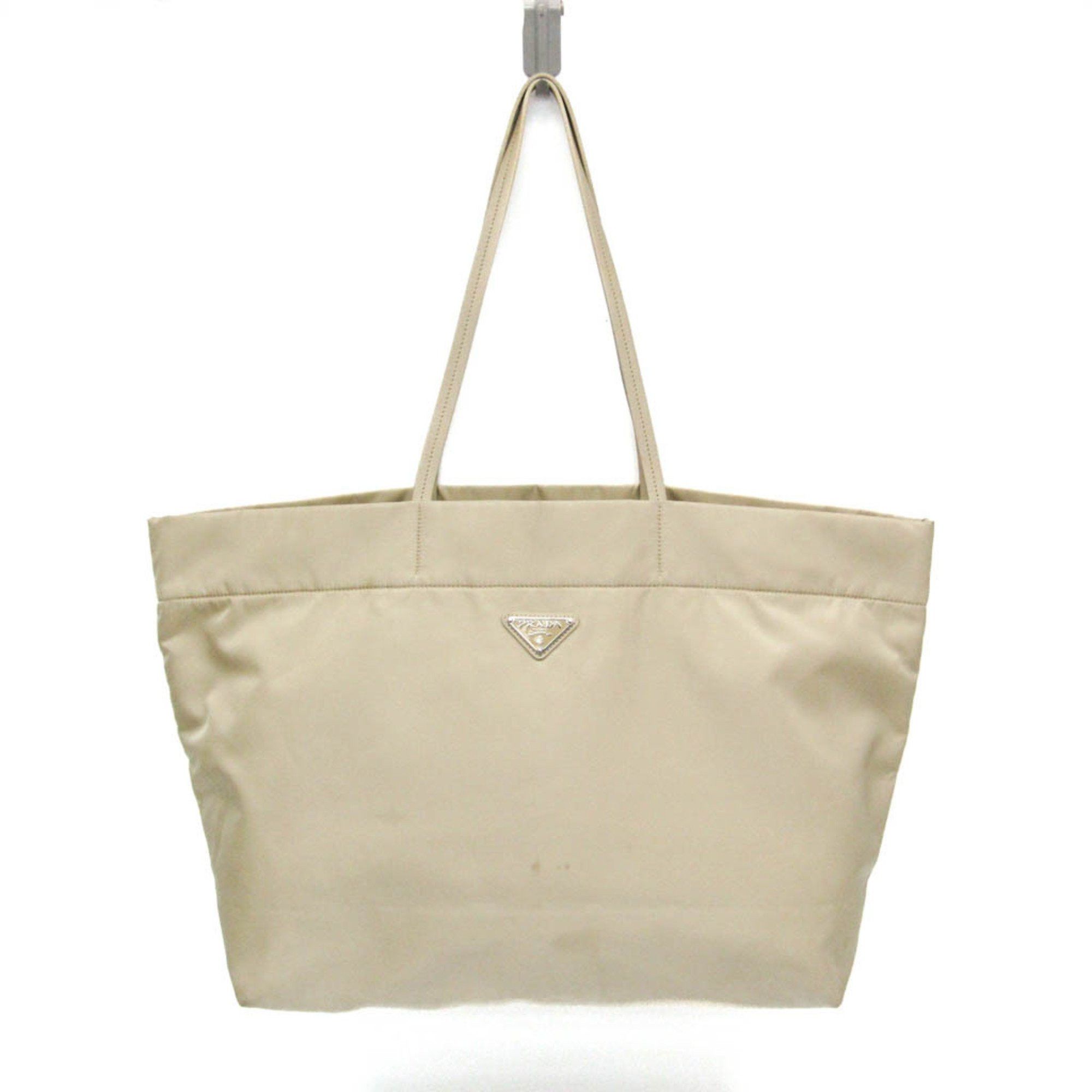 Prada Prada RE-NYLON Women's Nylon,Leather Tote Bag Beige Size ONE SIZE - 1 Thumbnail