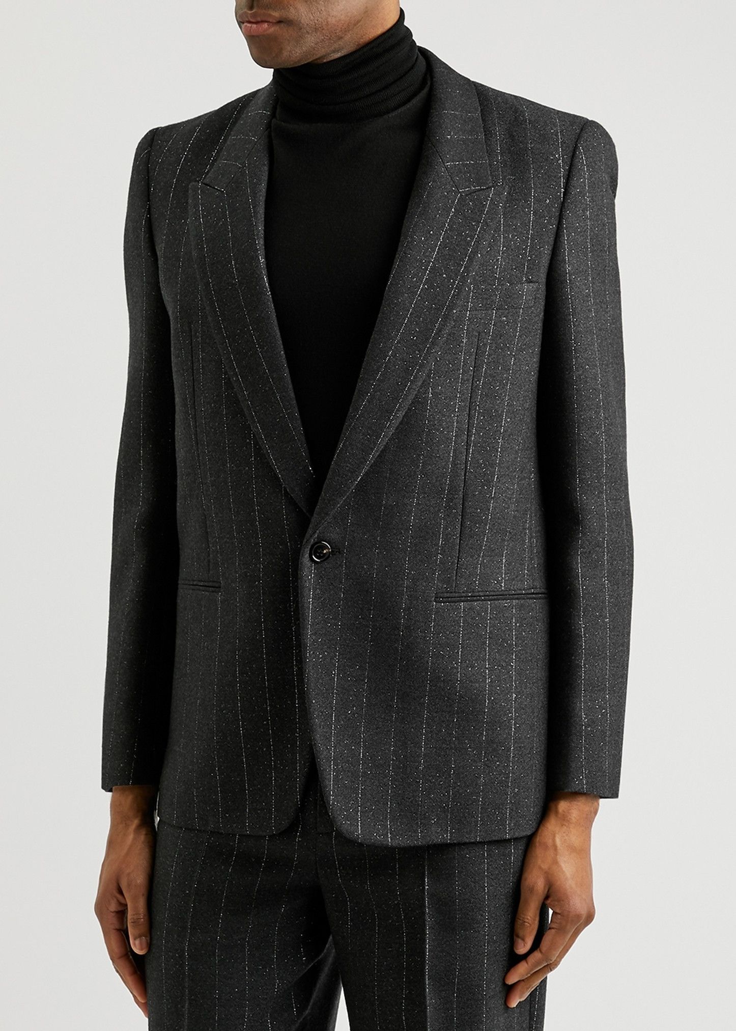 Saint Laurent Paris o1bcso1str1125 Pinstriped Wool-blend Blazer in Silver Size 52R - 2 Thumbnail