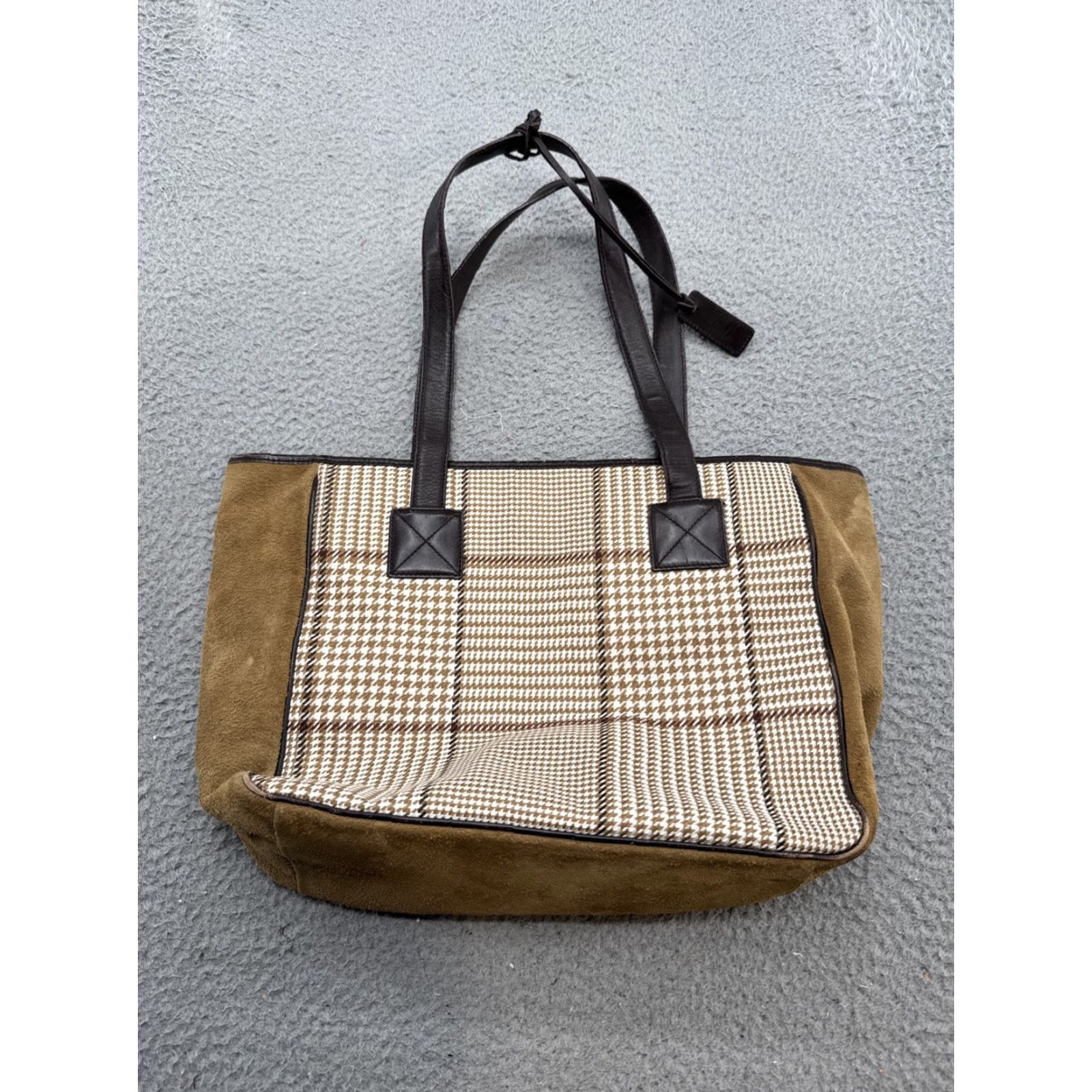Ralph Lauren Lauren Ralph Lauren Houndstooth Tweed Suede Leather Tote Bag Top Handle Large Size L / US 10 / IT 46 - 4 Thumbnail