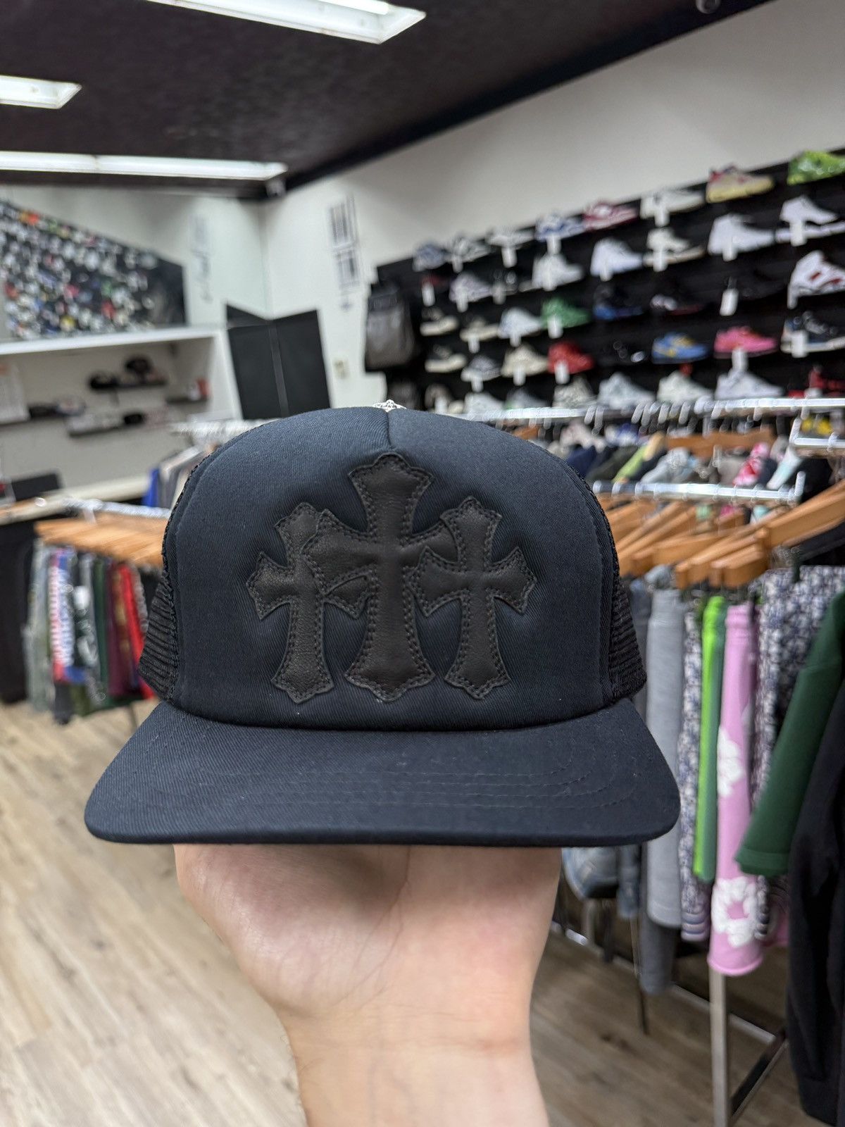 Chrome Hearts Black 3 Cross Trucker Hat