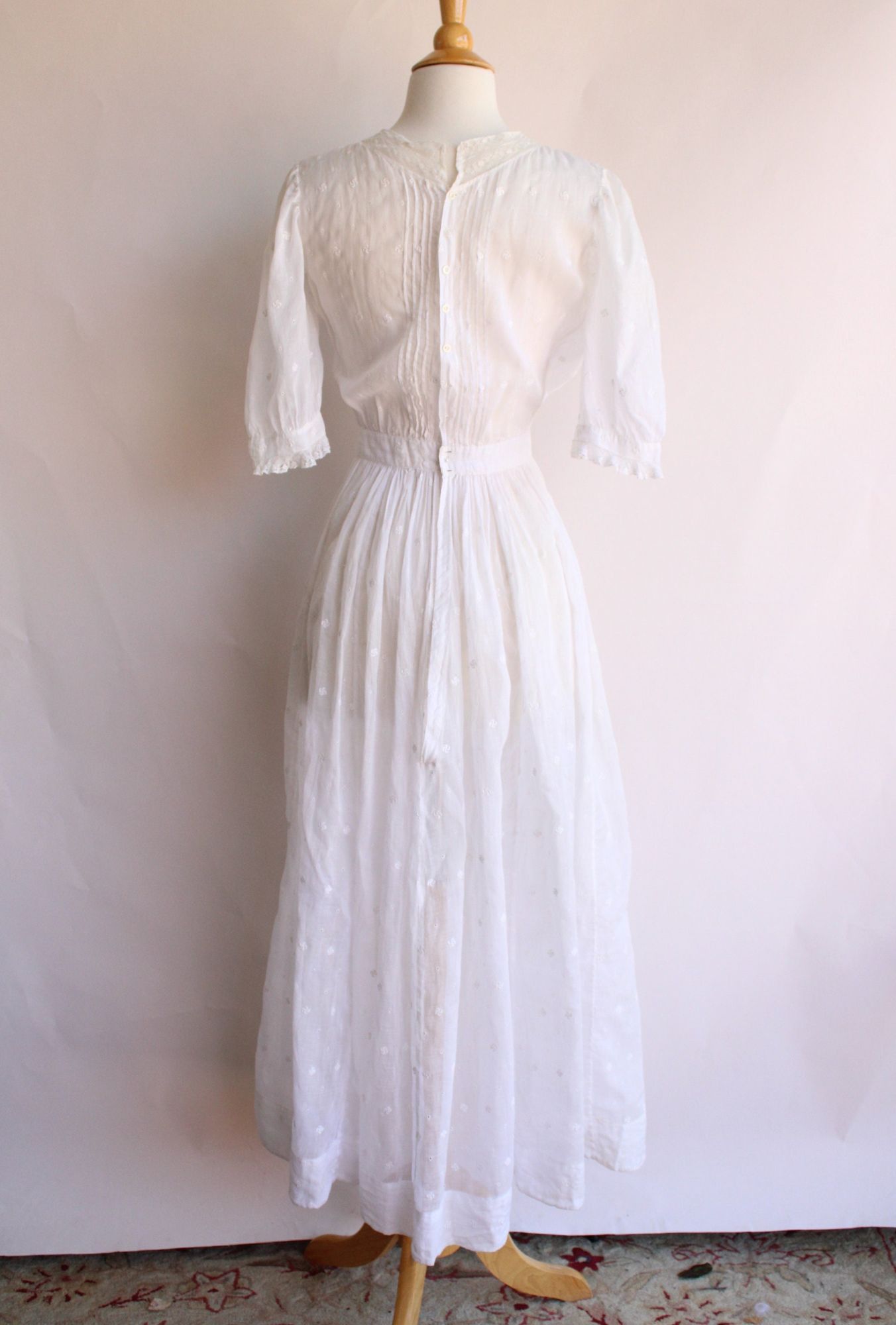 Vintage Vintage Antique 1900s 1910s Dress, Edwardian White Cotton An Size XS / US 0-2 / IT 36-38 - 10 Thumbnail