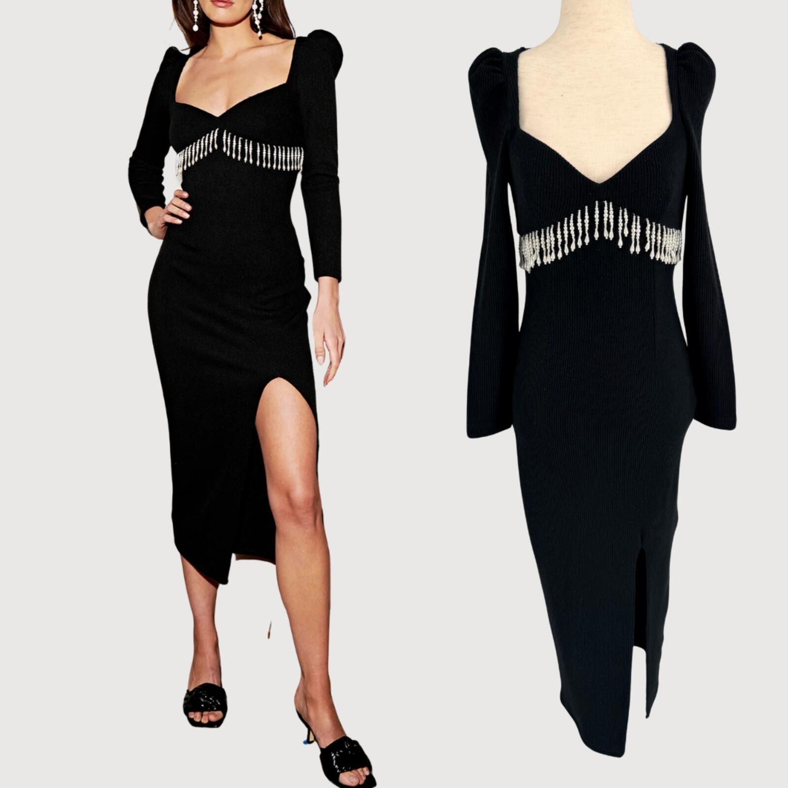 Other Saylor Alina Ribbed Midi Dress Bell Sleeve Black XS Size XS / US 0-2 / IT 36-38 - 1 Thumbnail