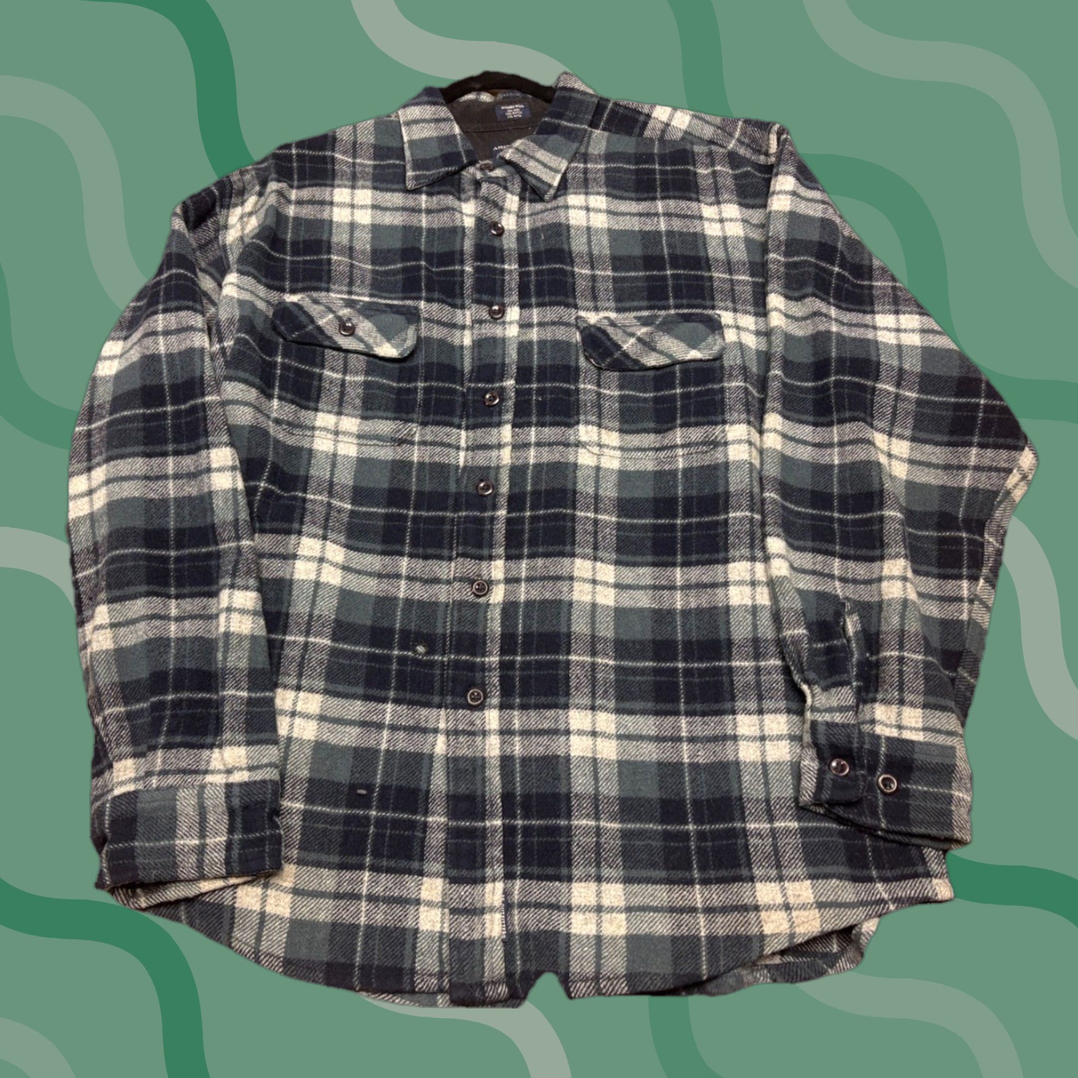 American Eagle Outfitters VINTAGE American Eagle Outfitters Shirt Mens Large Black Gray Plaid Washed Wool Flannel Button R3 Size US L / EU 52-54 / 3 - 1 Thumbnail