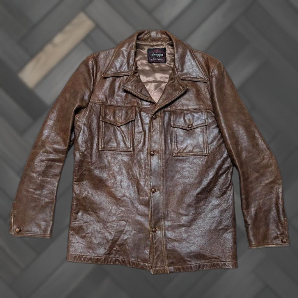 Vintage VINTAGE Swagger Trucker Jacket shirt-jac Lambskin brown Leather 40 Patina Western Cowboy Hippie Western Mens M Size US M / EU 48-50 / 2 - 1 Thumbnail