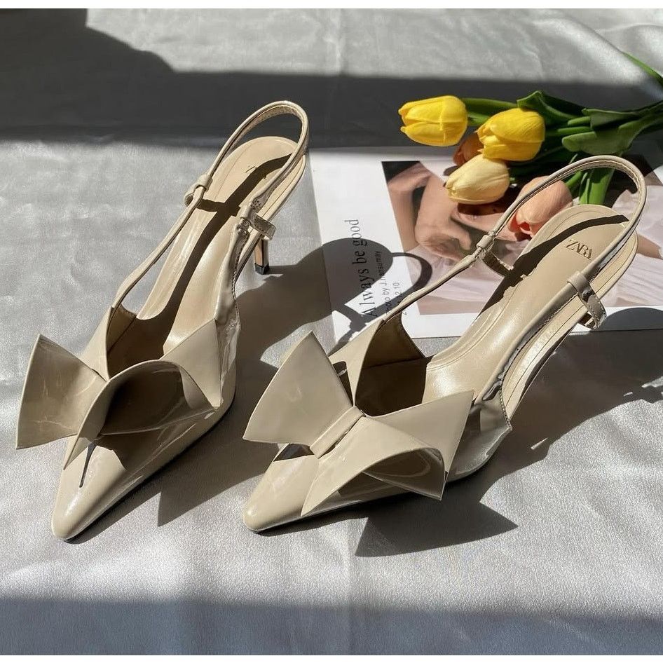 Zara Zara Bow Slingback Heels Cream Pointed Toe NWT Size US 6.5 / IT 36.5 - 11 Thumbnail
