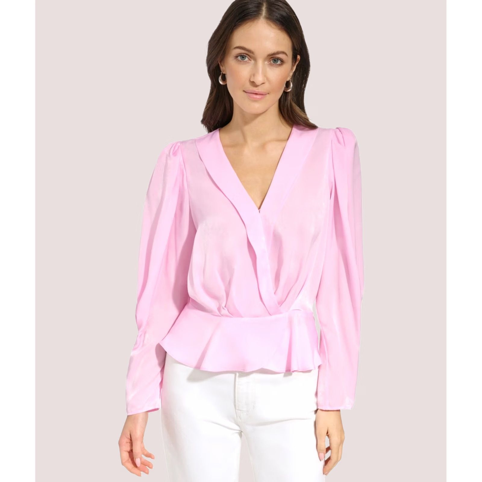 DKNY DKNY Womens Surplice Peplum Top Shell Blouse Pink S Size S / US 4 / IT 40 - 1 Thumbnail