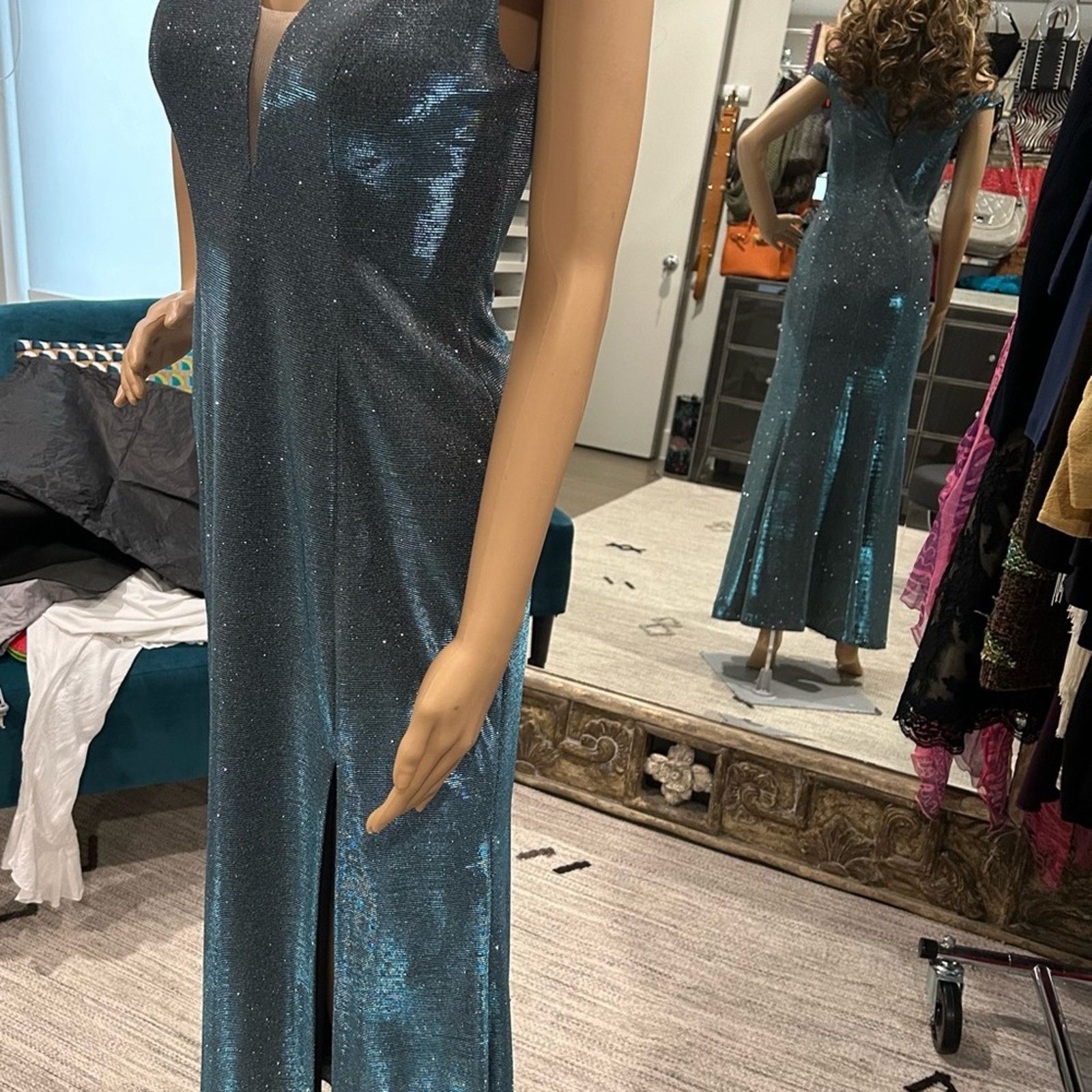 & Other Stories Sweetheart Long Prom Formal Dress Size 1/2 Sparkly Blue Size XS / US 0-2 / IT 36-38 - 11 Thumbnail