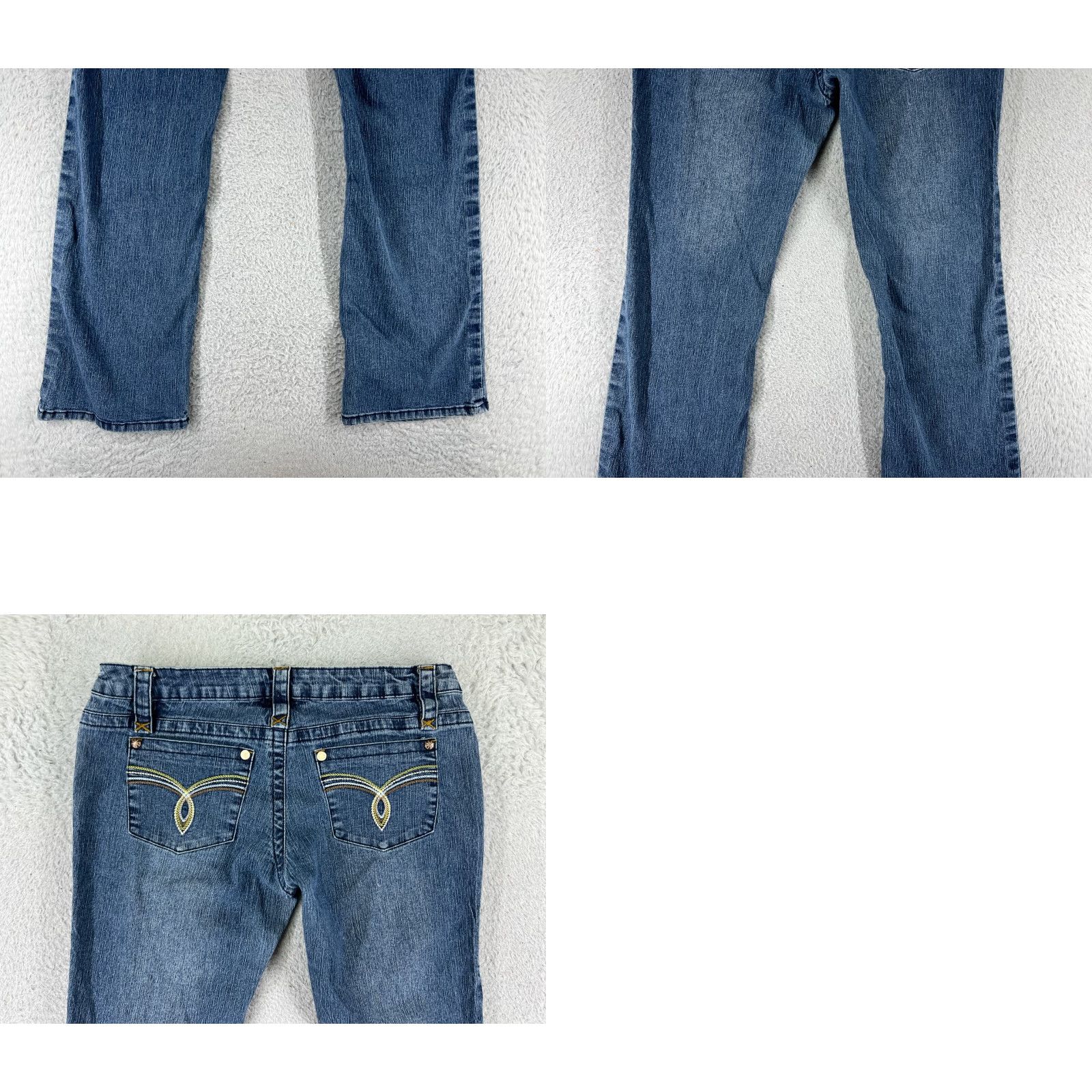 Denime One Tuff Babe Jeans Women 11 Blue Denim Bootcut Low Rise Embroidered Ramie Cotton Blend Size 32" / US 10 / IT 46 - 9 Thumbnail